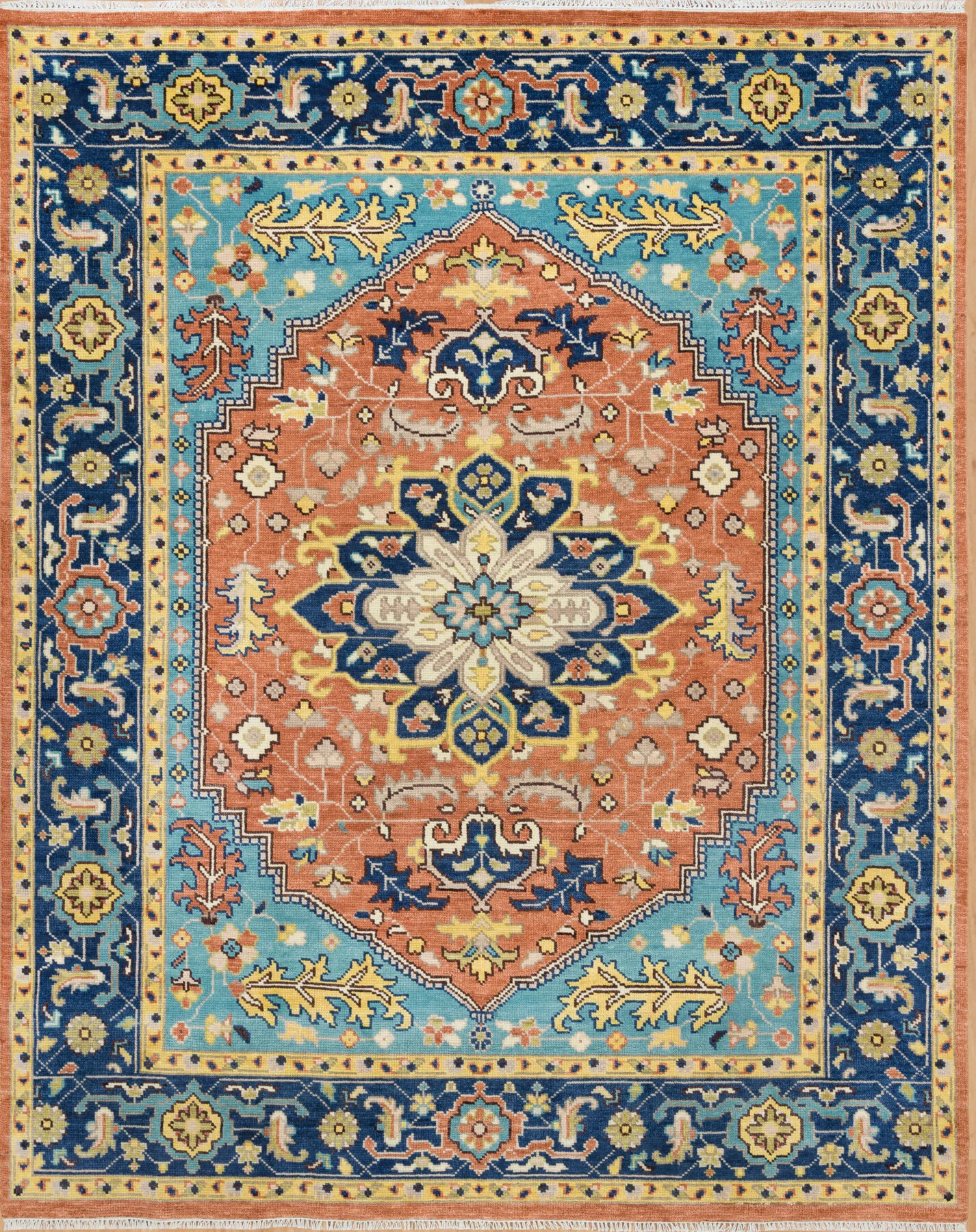 Rust Hand-Knotted Medallion Rug – Central Medallion & Palmette