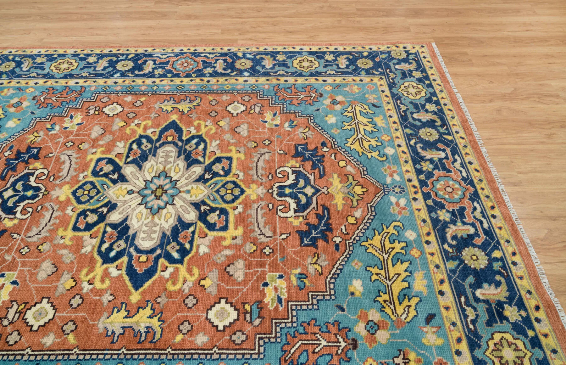 Rust Hand-Knotted Medallion Rug – Central Medallion & Palmette