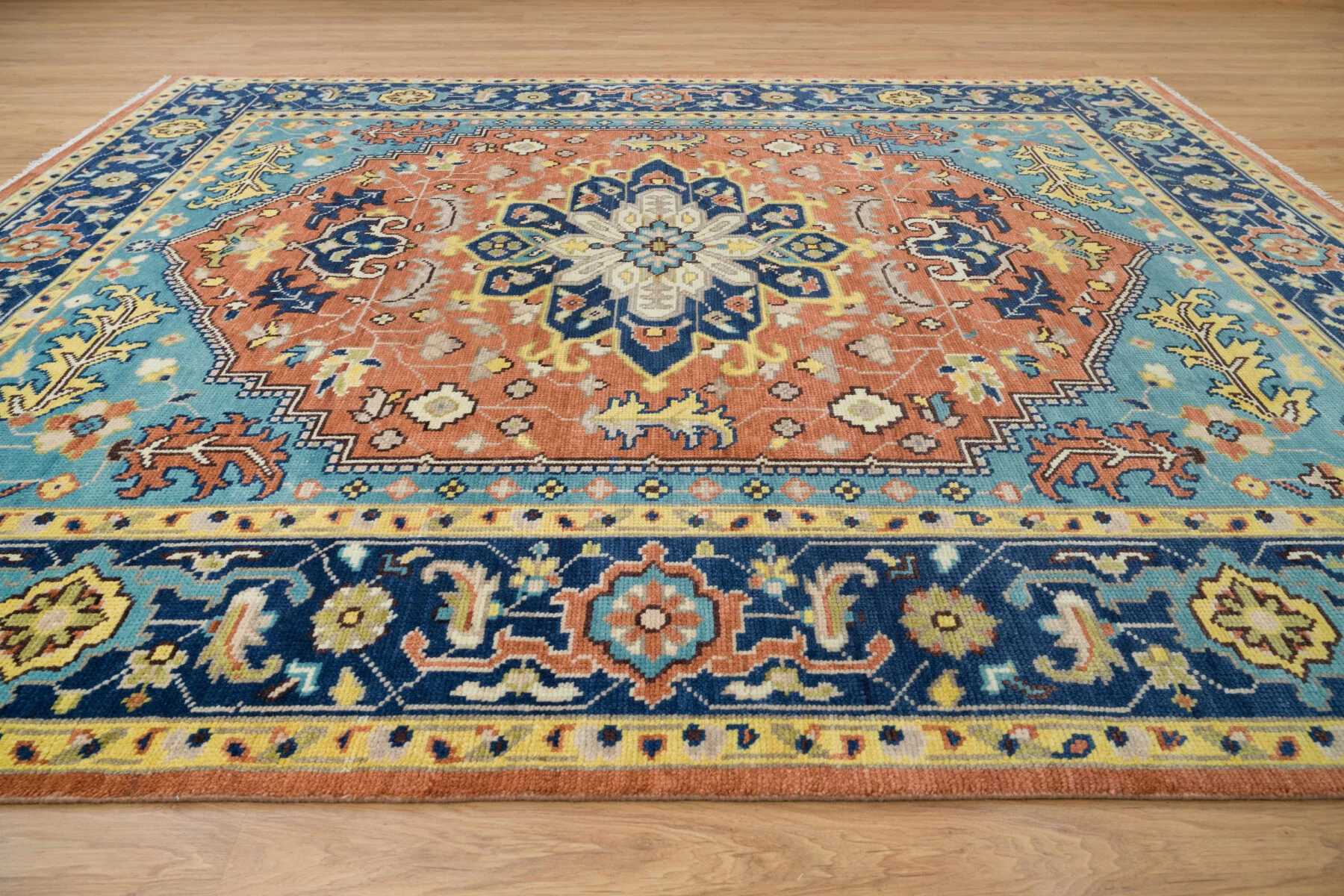 Rust Hand-Knotted Medallion Rug – Central Medallion & Palmette