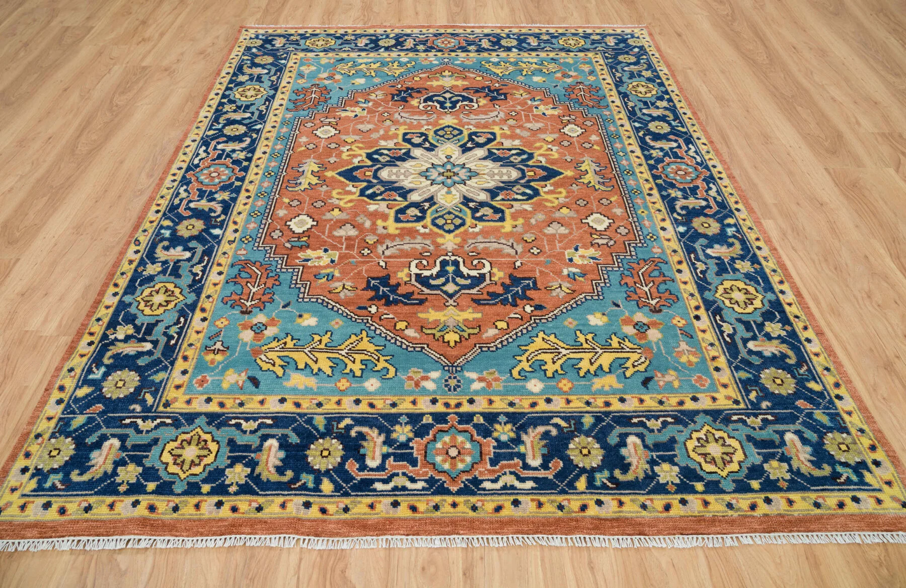 Rust Hand-Knotted Medallion Rug – Central Medallion & Palmette