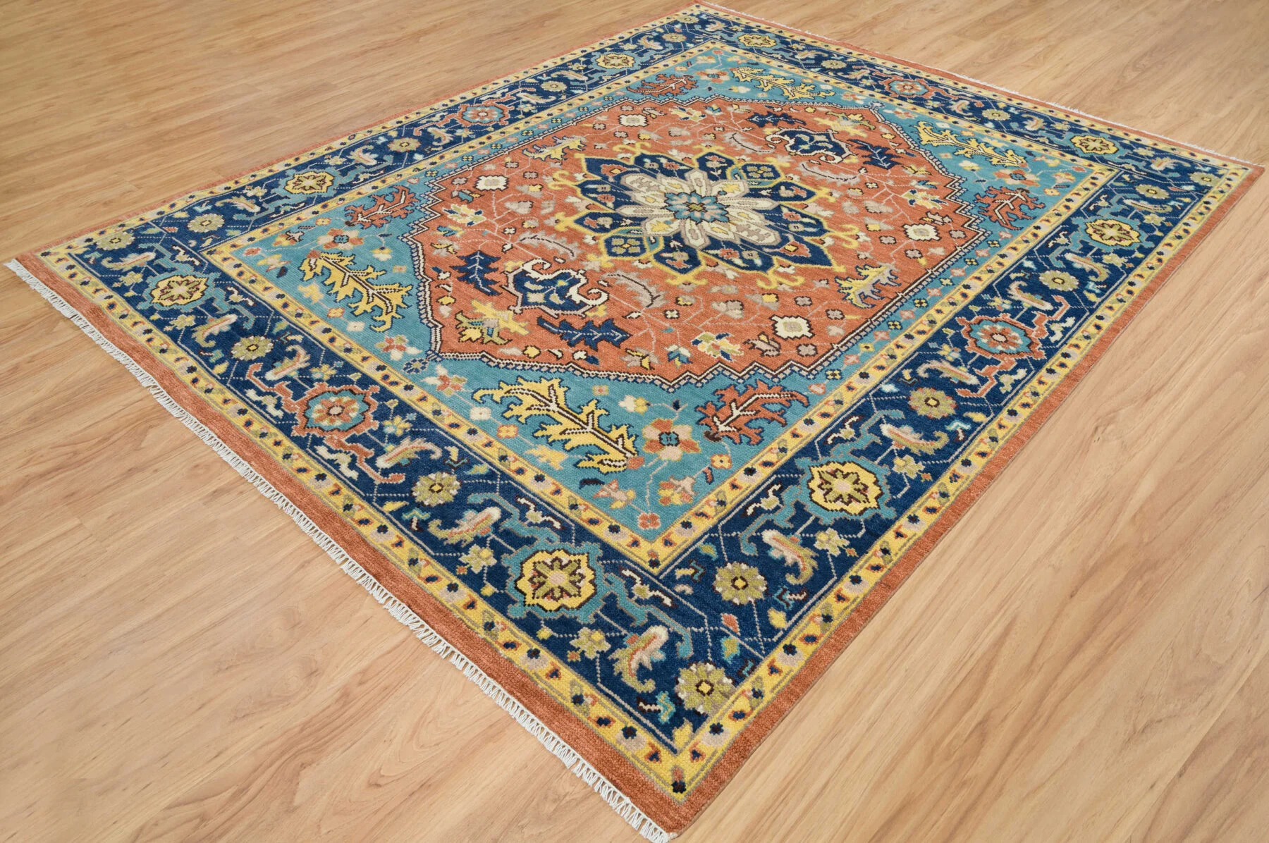 Rust Hand-Knotted Medallion Rug – Central Medallion & Palmette