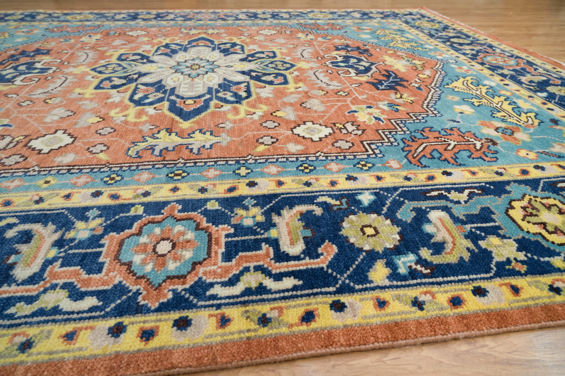 Rust Hand-Knotted Medallion Rug – Central Medallion & Palmette