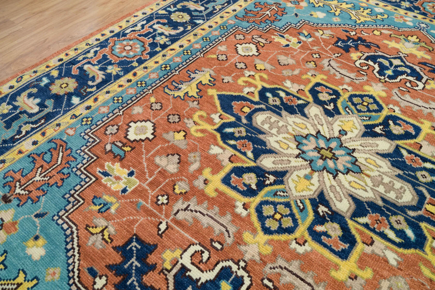 Rust Hand-Knotted Medallion Rug – Central Medallion & Palmette