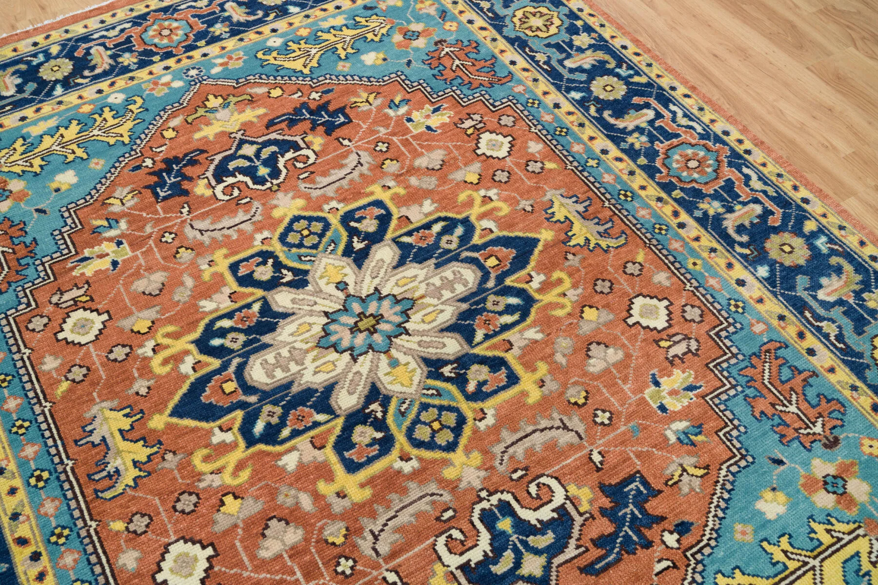 Rust Hand-Knotted Medallion Rug – Central Medallion & Palmette