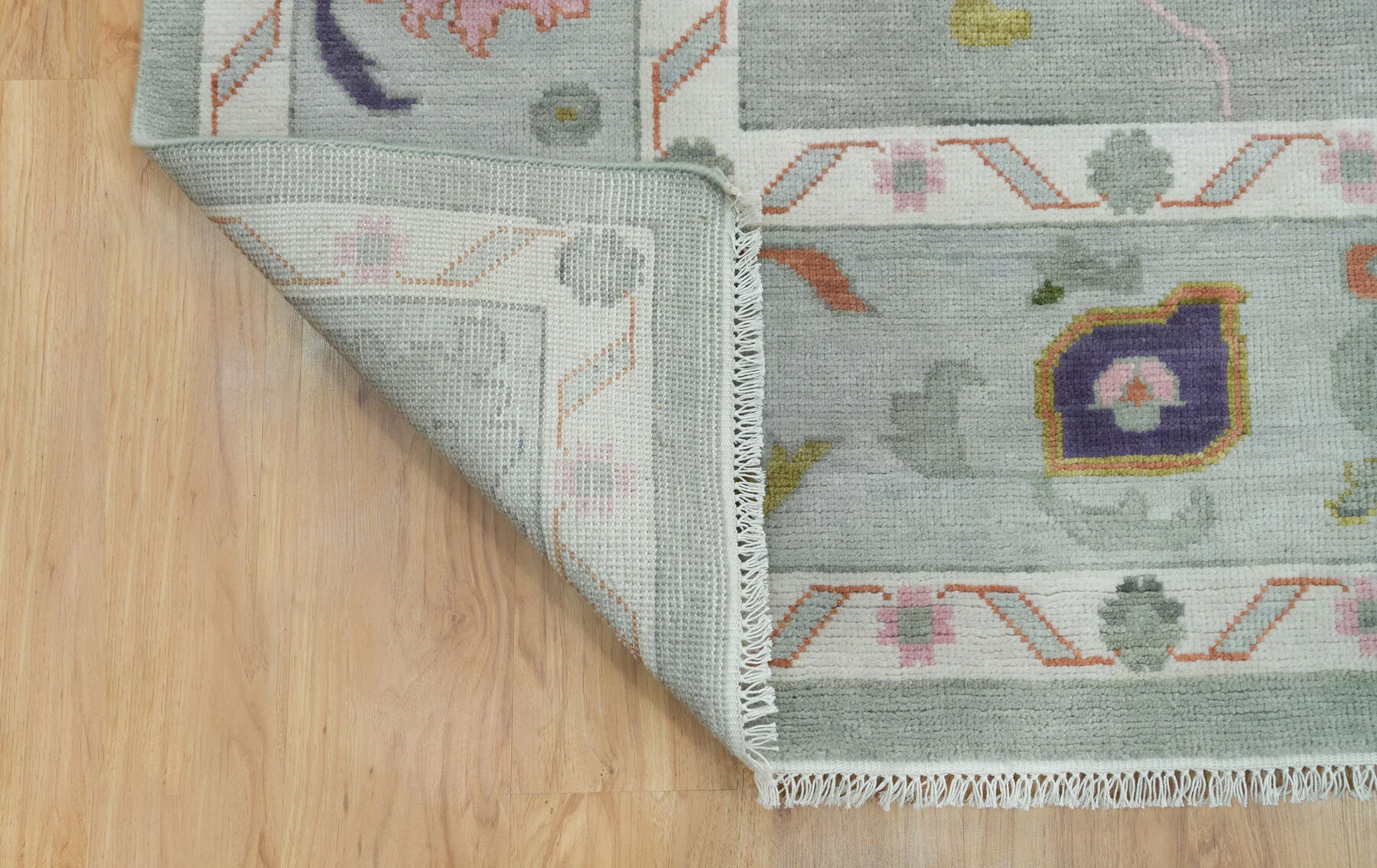 Sage Hand-Knotted Floral Rug – Rosette & Palmette