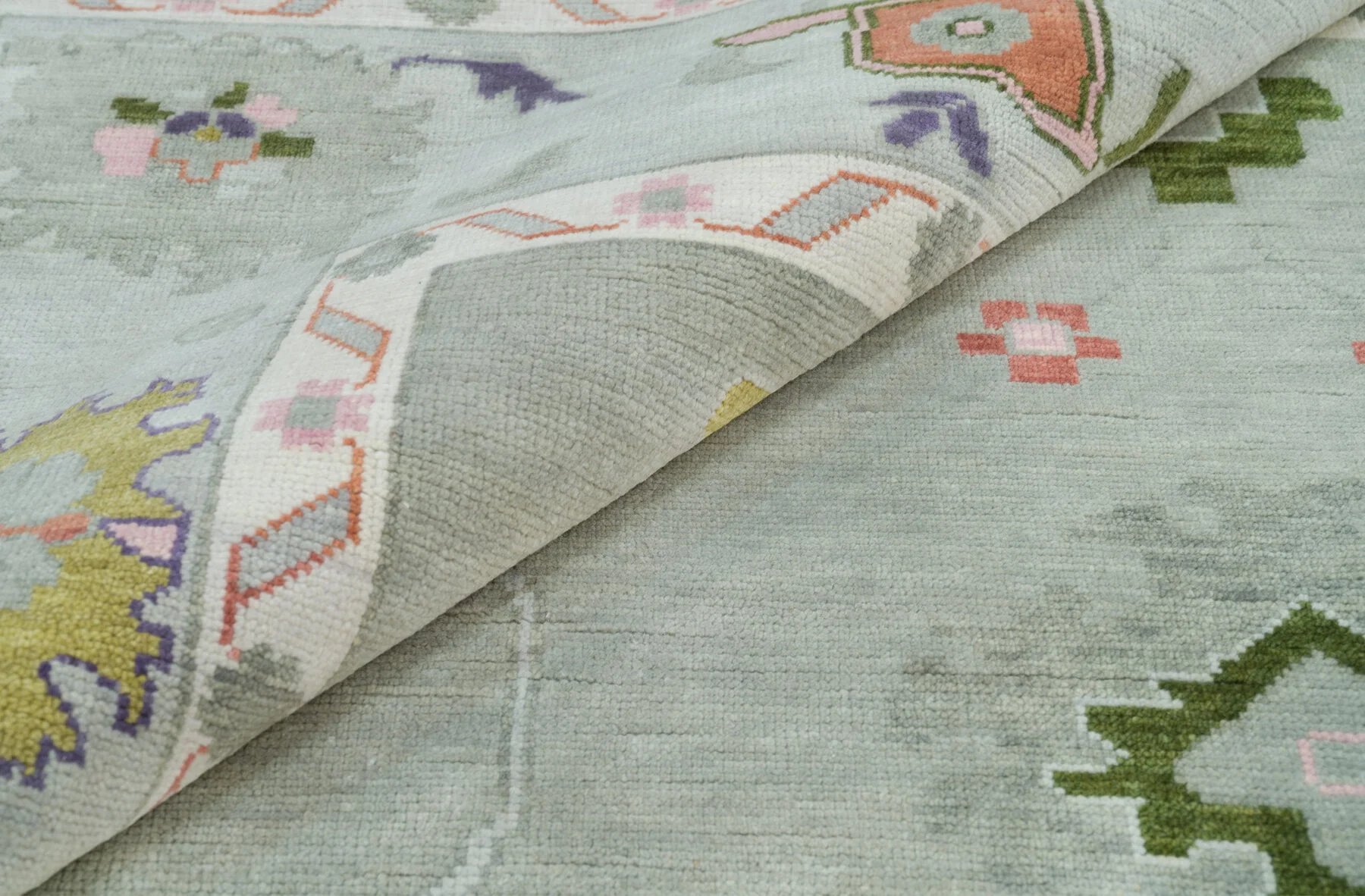 Sage Hand-Knotted Floral Rug – Rosette & Palmette