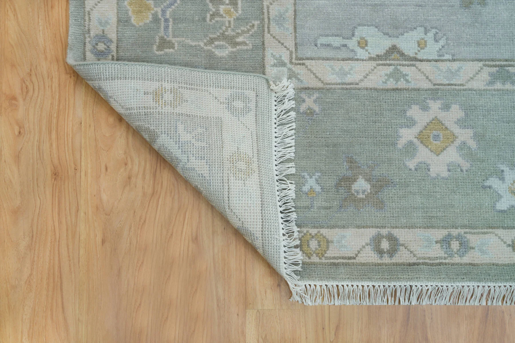 Sage & Grey Hand-Knotted Floral Rug – Palmette & Rosette