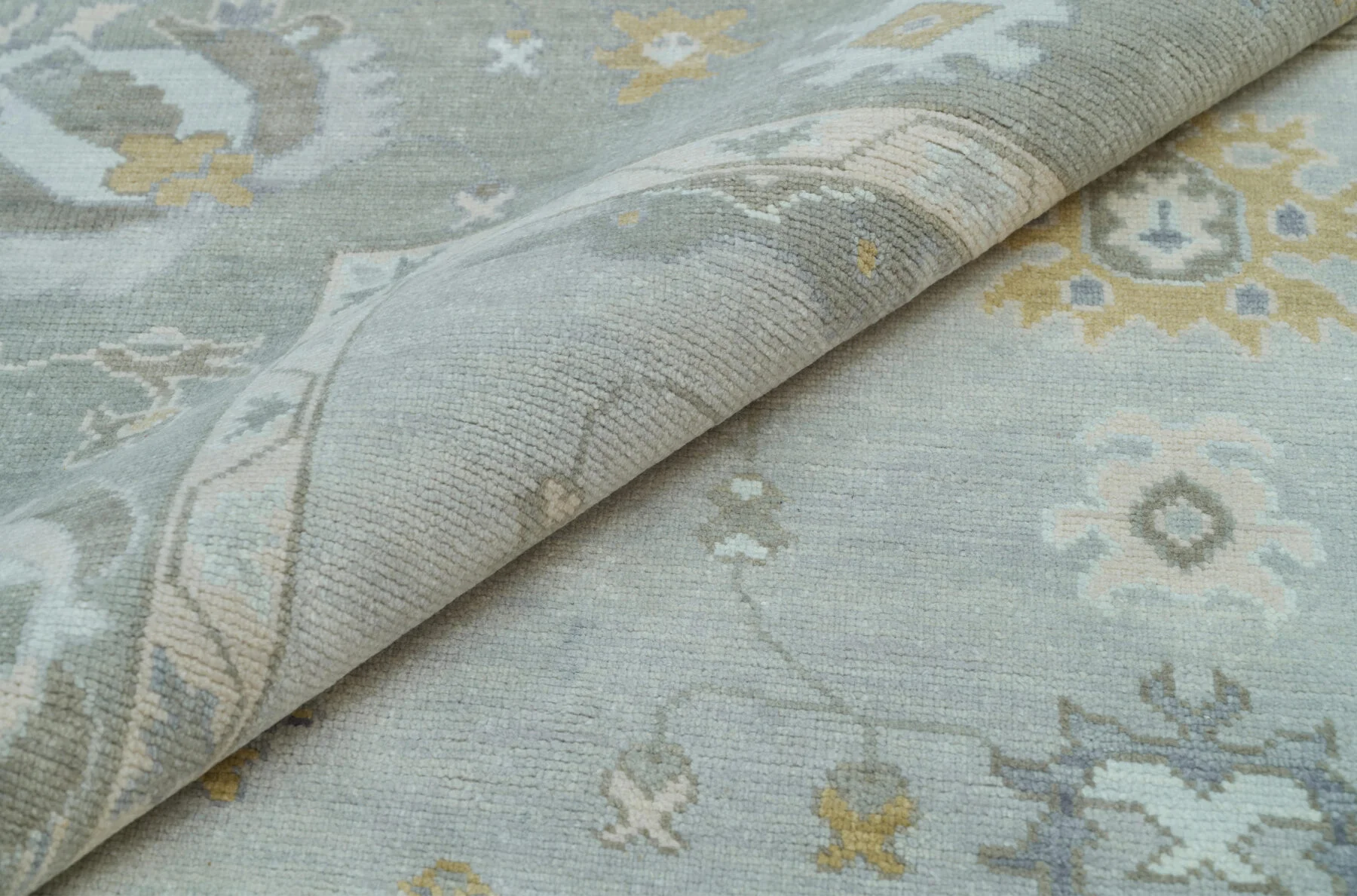 Sage & Grey Hand-Knotted Floral Rug – Palmette & Rosette