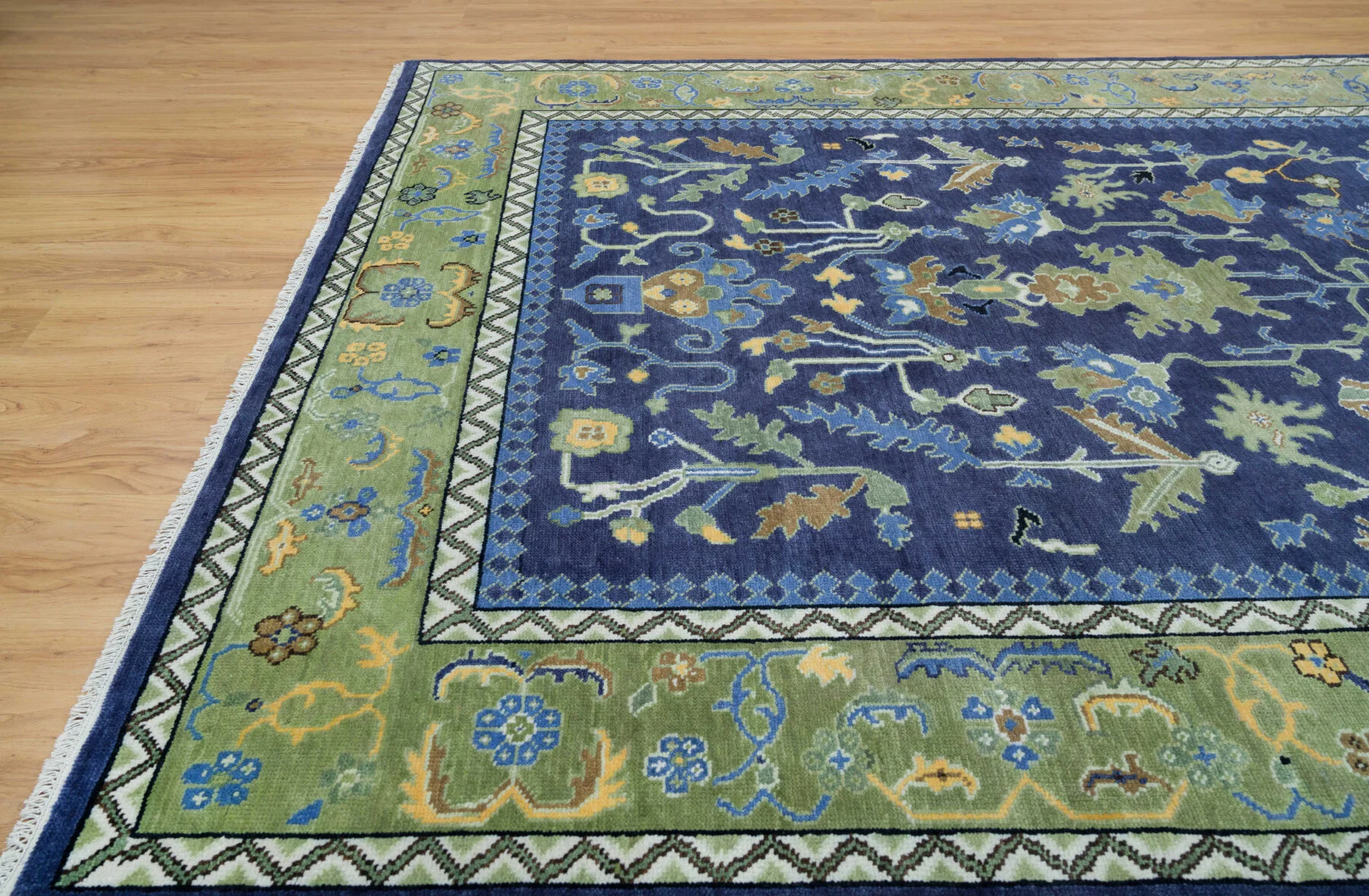 Navy Hand-Knotted Floral Rug – Palmette & Leafy Vine