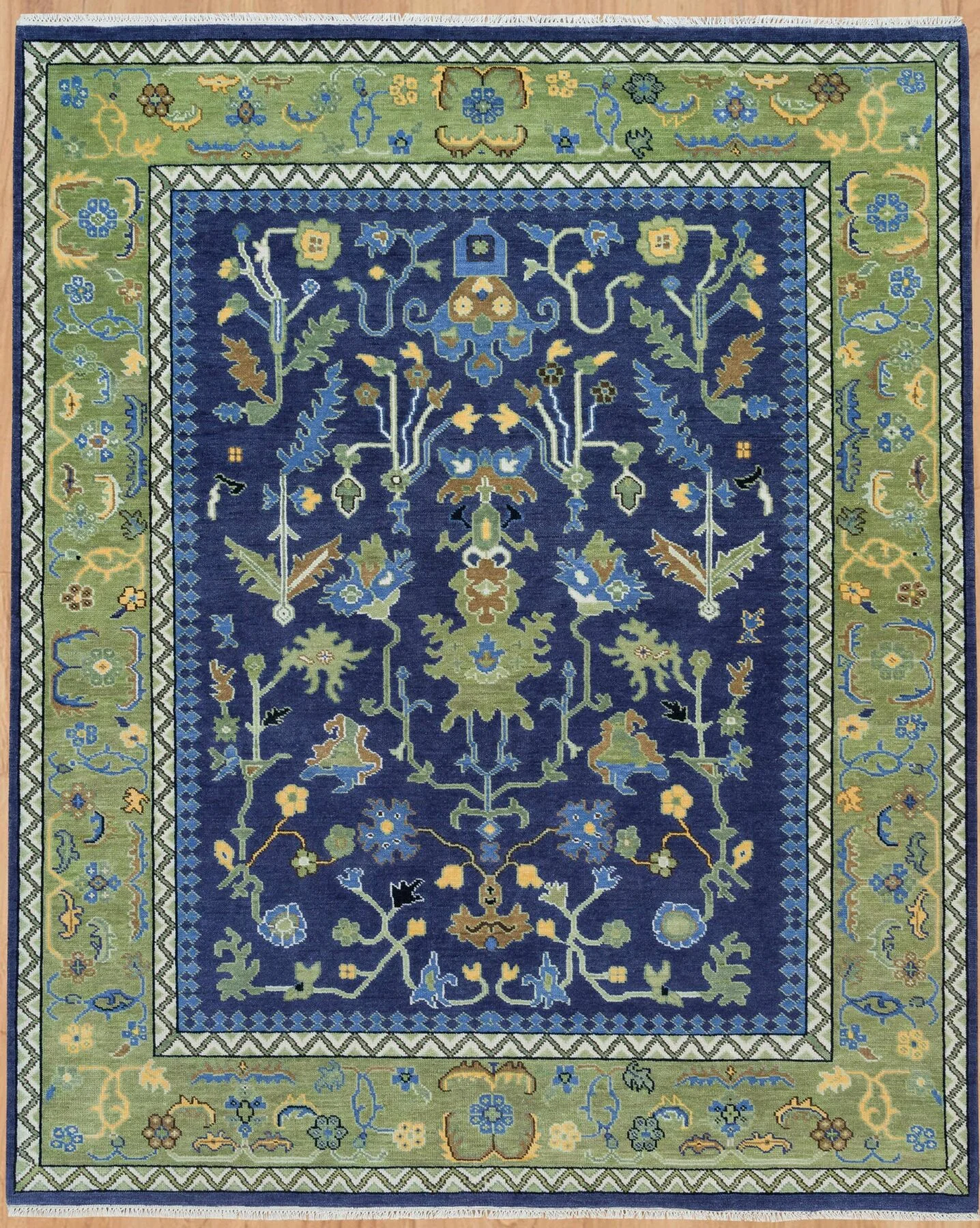 Navy Hand-Knotted Floral Rug – Palmette & Leafy Vine