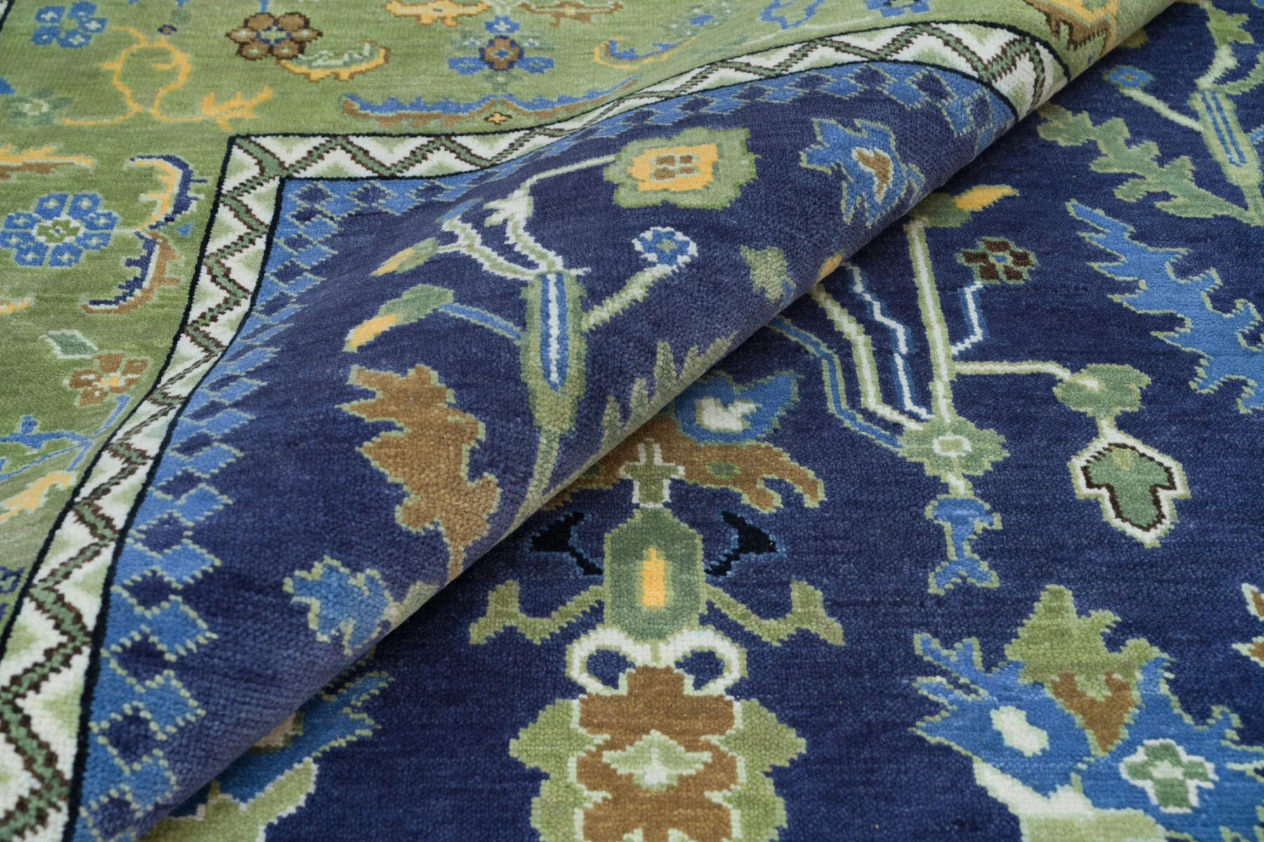 Navy Hand-Knotted Floral Rug – Palmette & Leafy Vine