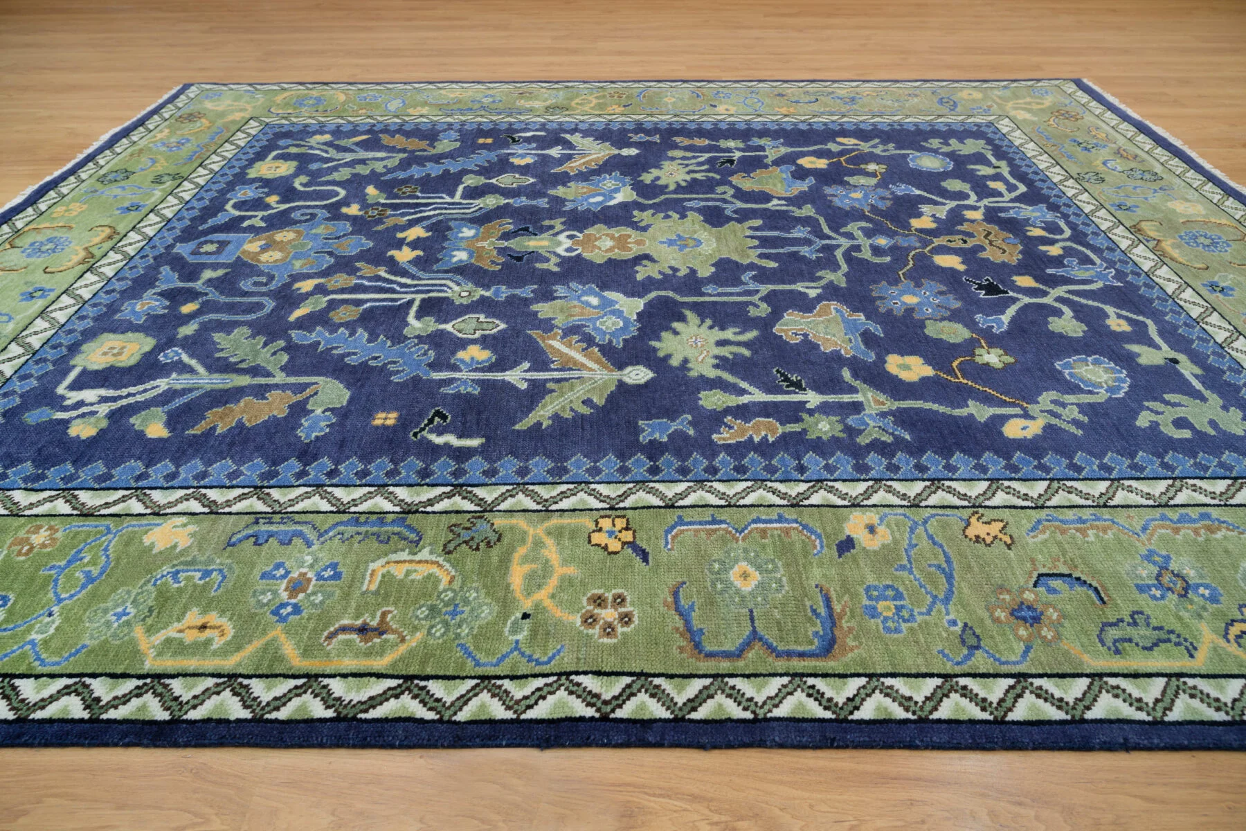 Navy Hand-Knotted Floral Rug – Palmette & Leafy Vine
