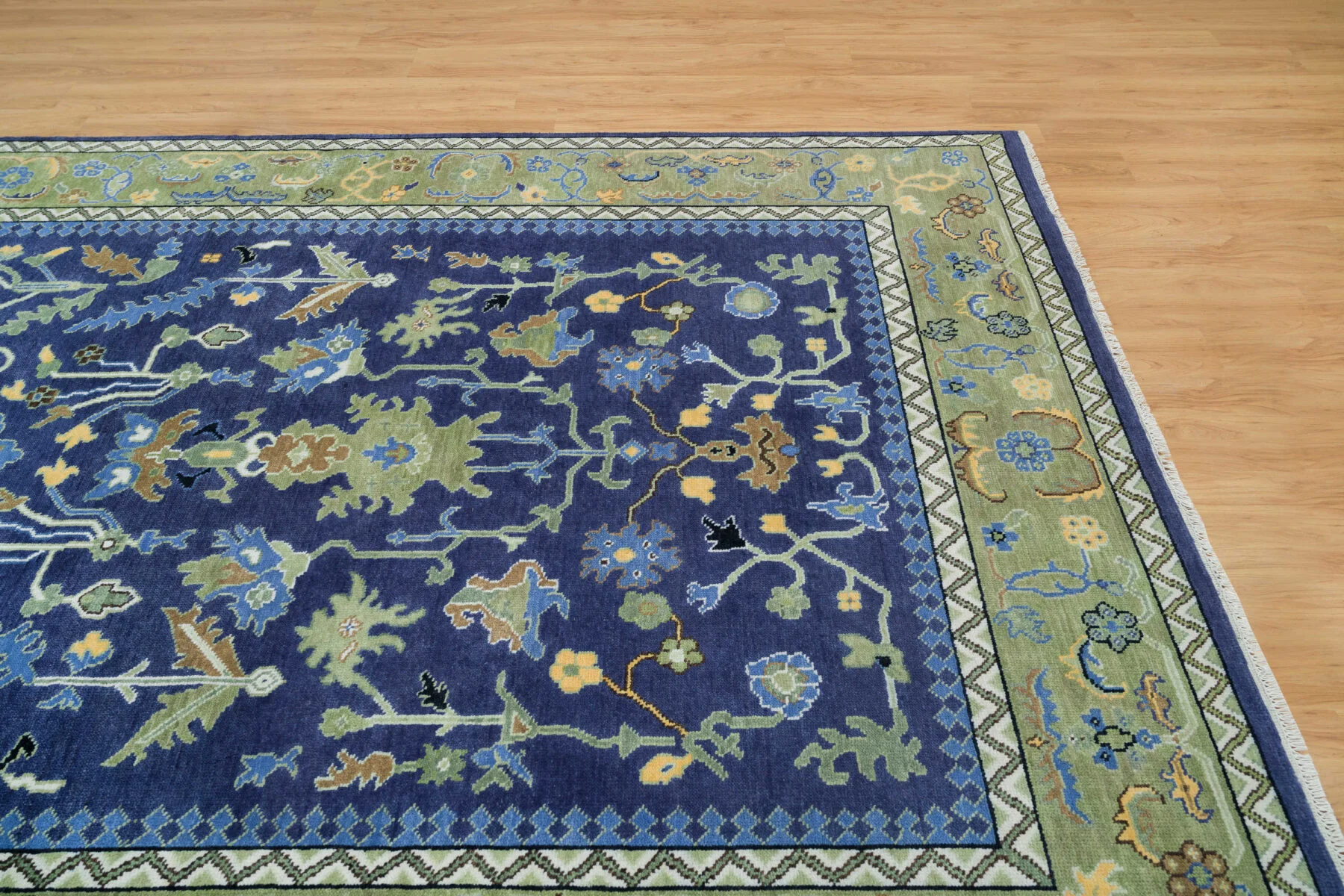 Navy Hand-Knotted Floral Rug – Palmette & Leafy Vine