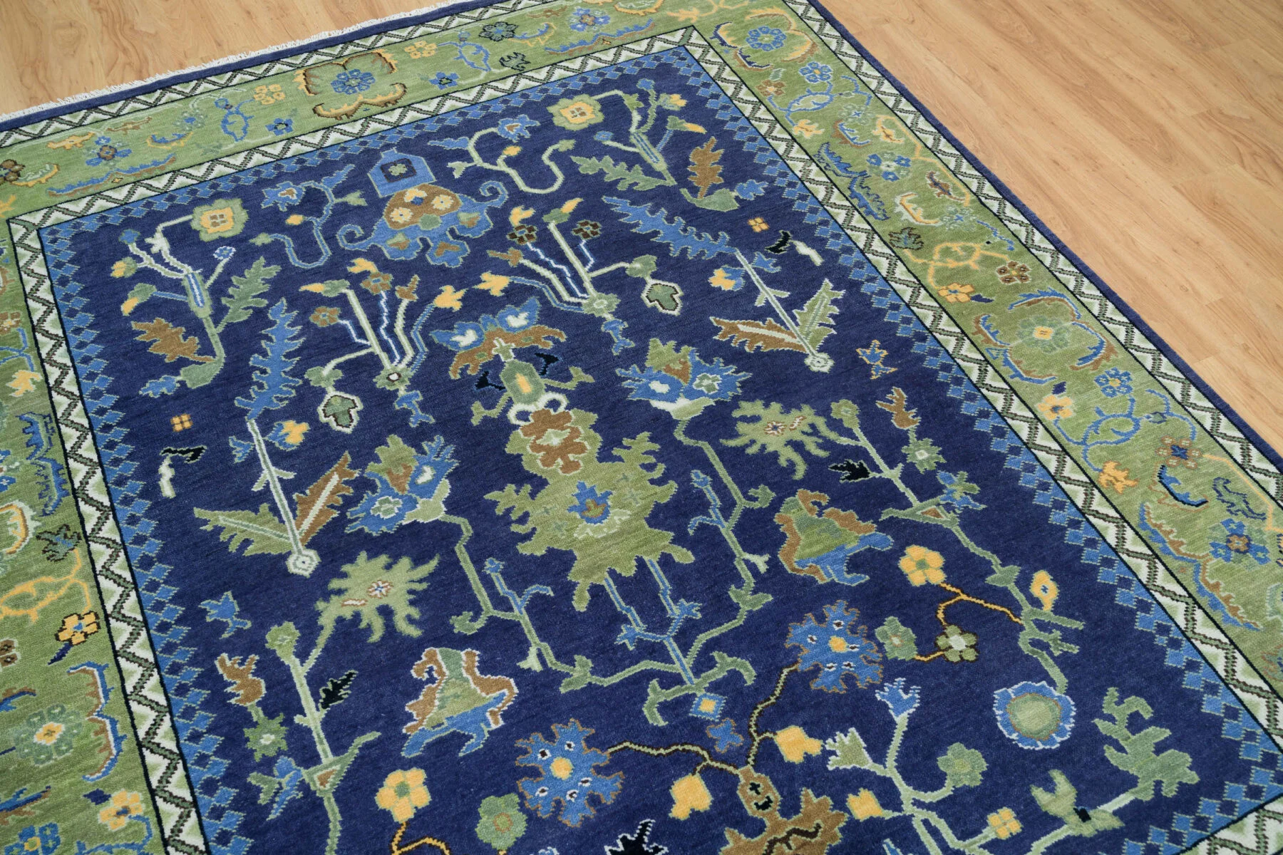Navy Hand-Knotted Floral Rug – Palmette & Leafy Vine