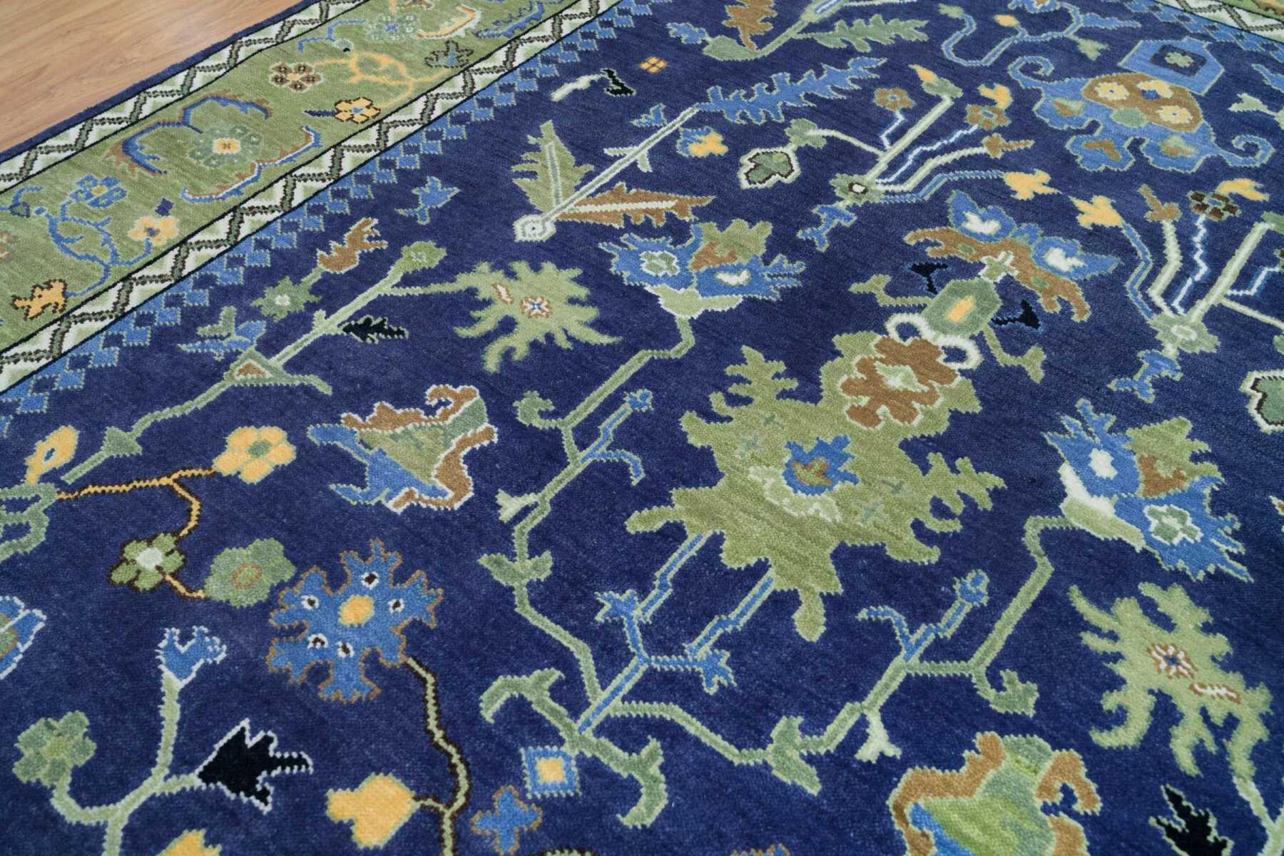 Navy Hand-Knotted Floral Rug – Palmette & Leafy Vine