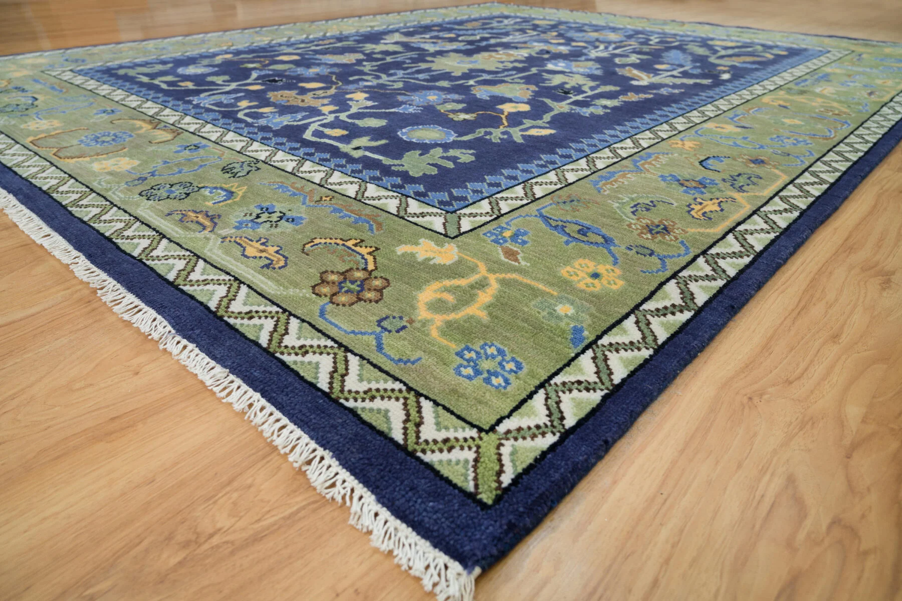 Navy Hand-Knotted Floral Rug – Palmette & Leafy Vine