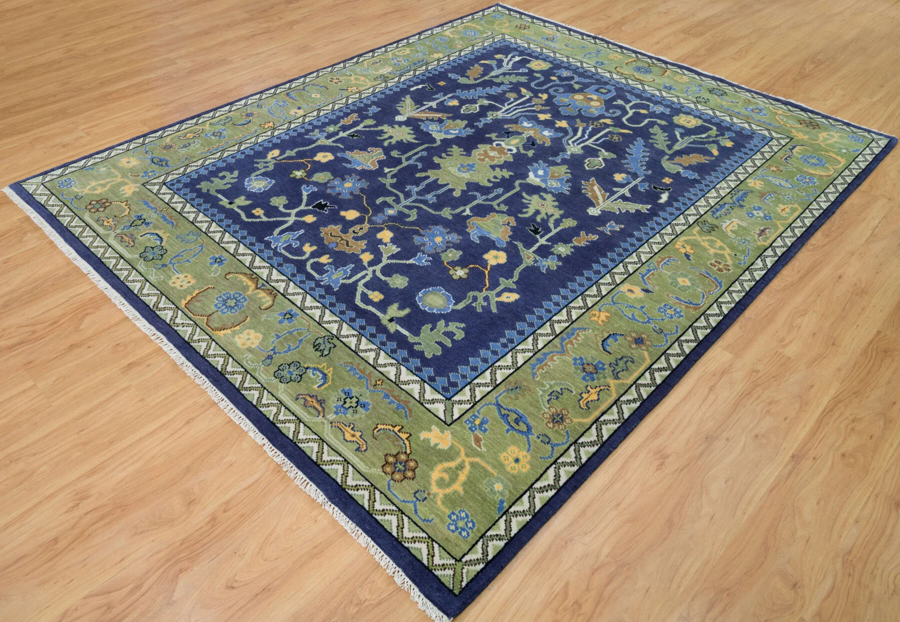 Navy Hand-Knotted Floral Rug – Palmette & Leafy Vine