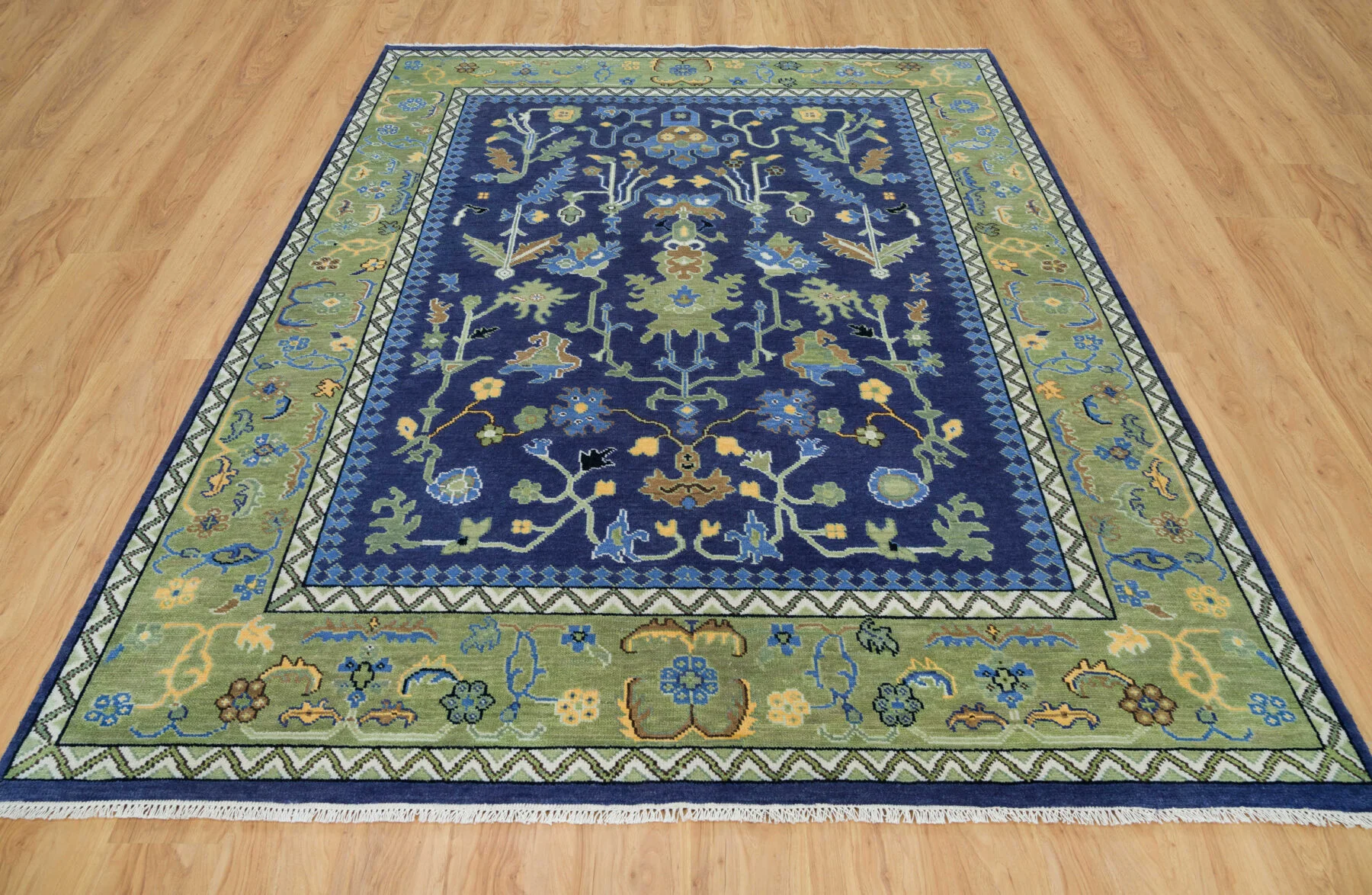 Navy Hand-Knotted Floral Rug – Palmette & Leafy Vine