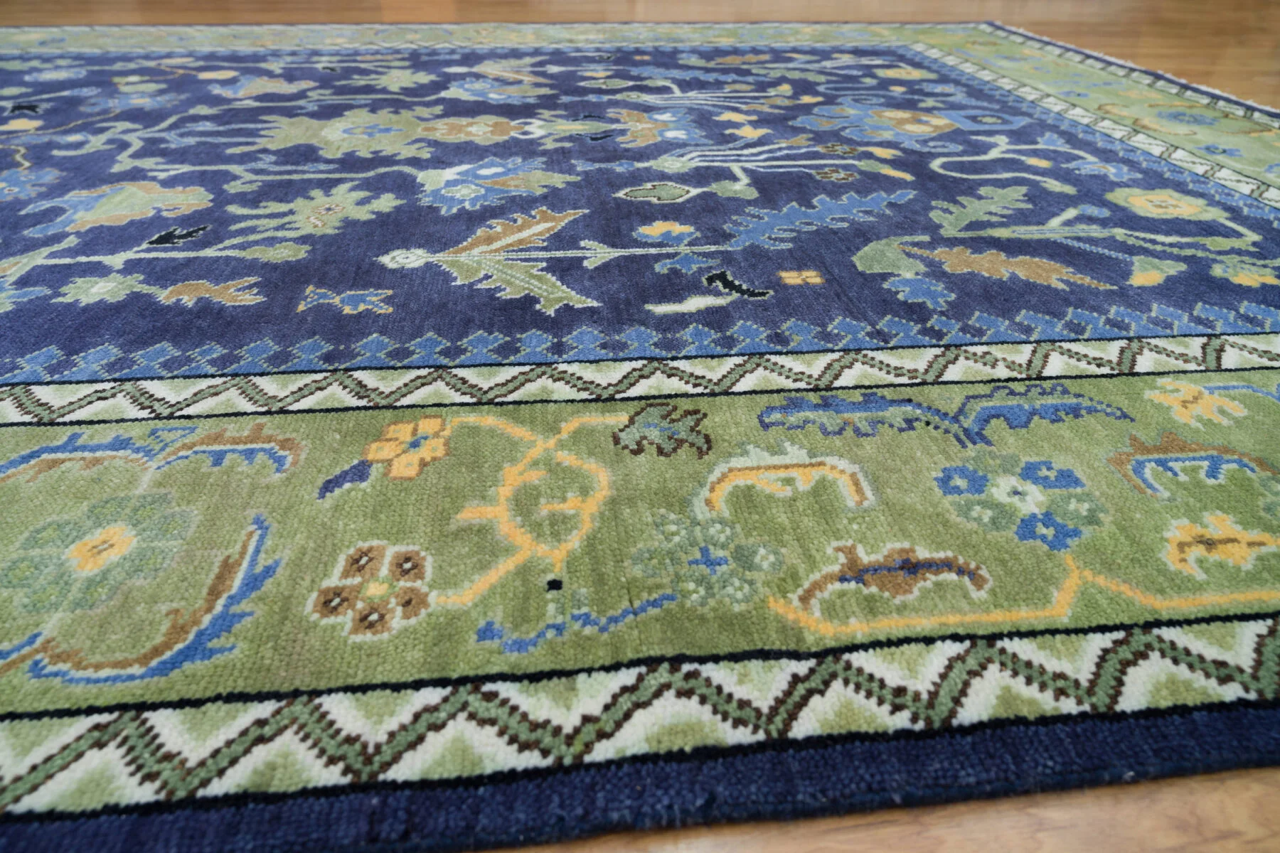 Navy Hand-Knotted Floral Rug – Palmette & Leafy Vine