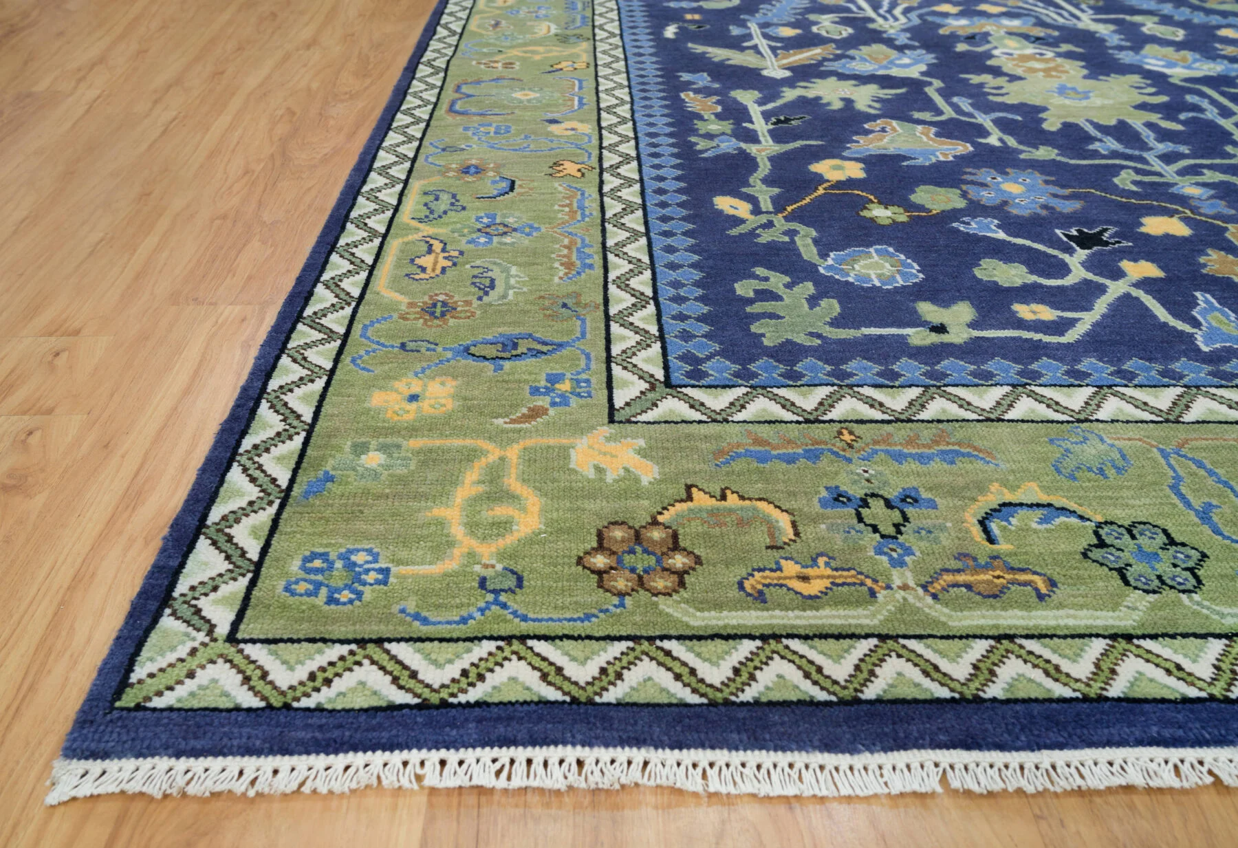 Navy Hand-Knotted Floral Rug – Palmette & Leafy Vine