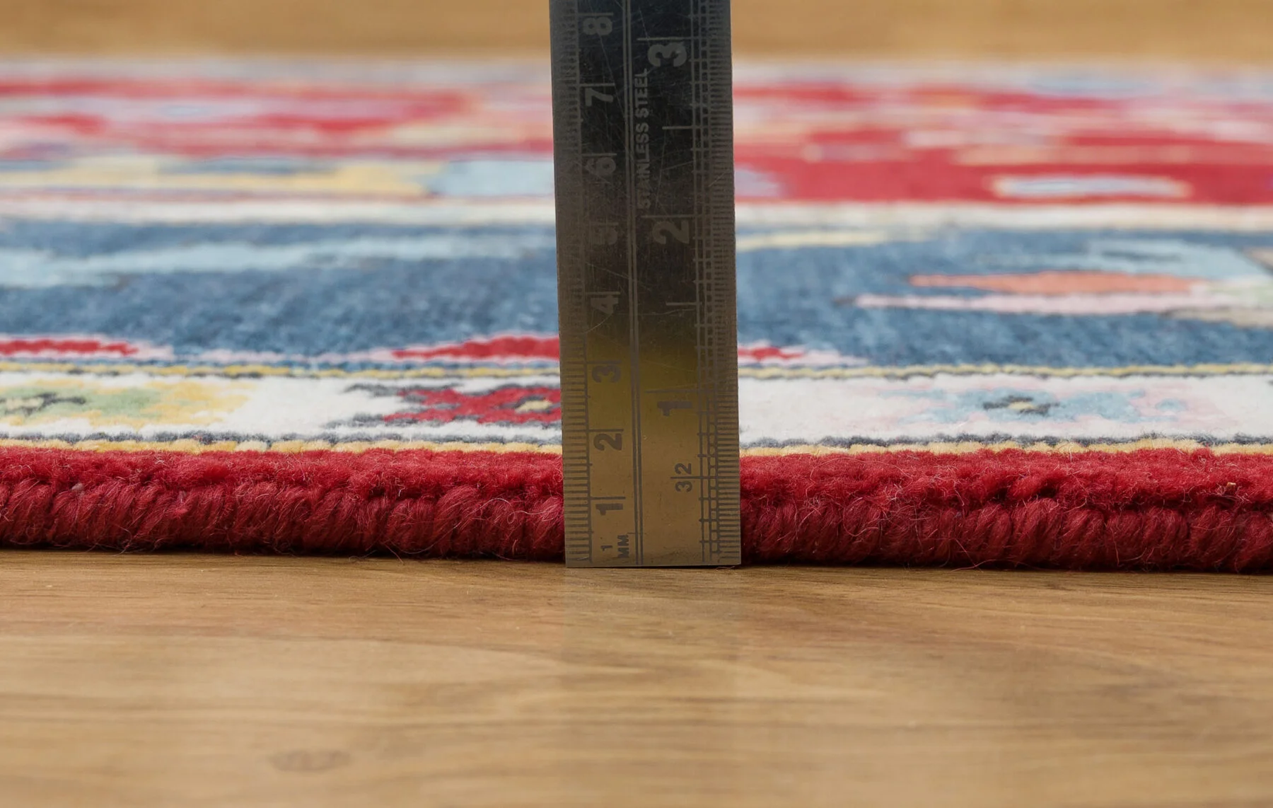 Red Hand-Knotted Floral Rug – Palmette & Branching Stem