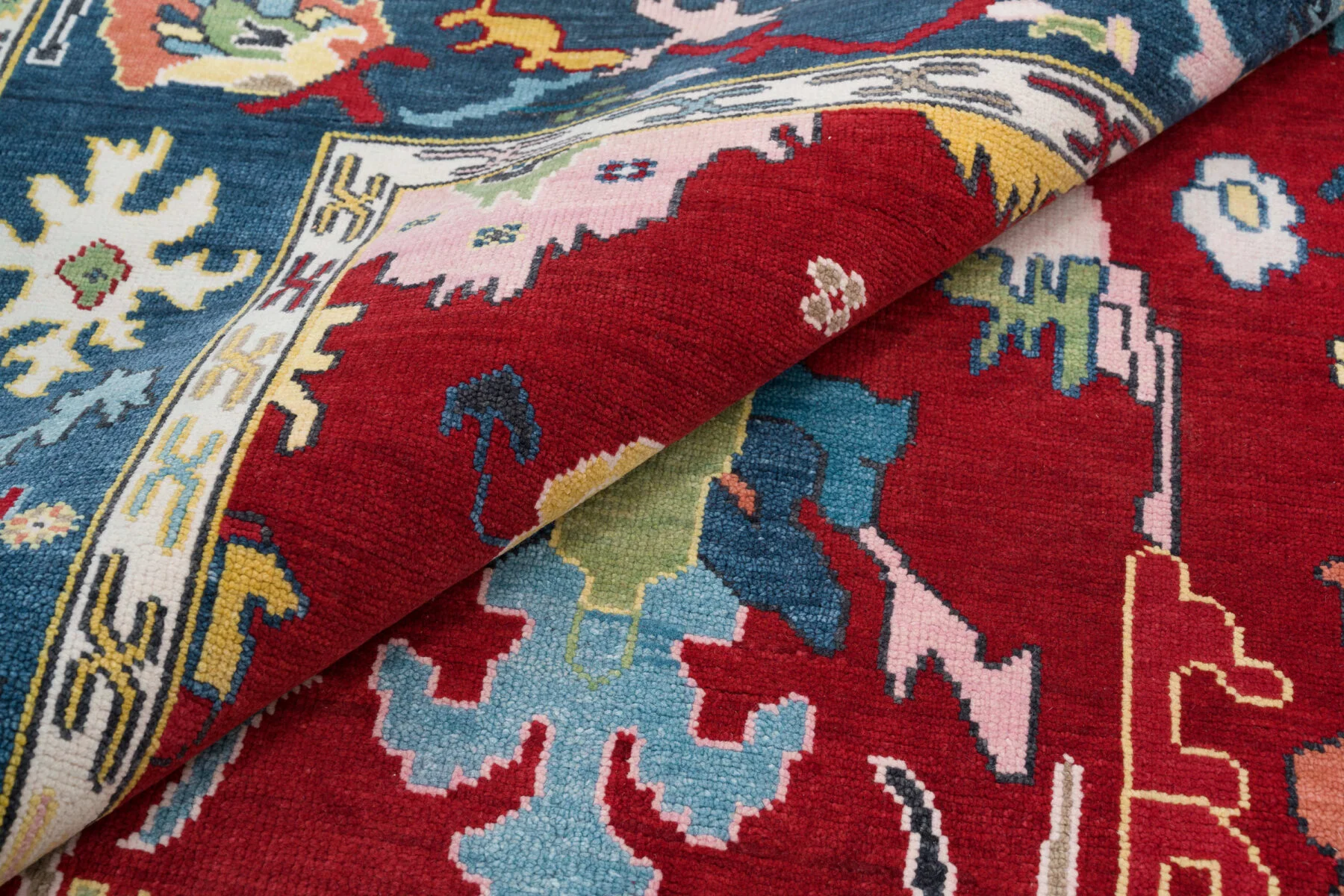Red Hand-Knotted Floral Rug – Palmette & Branching Stem