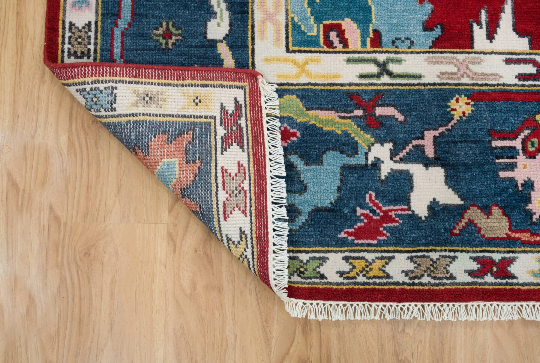 Red Hand-Knotted Floral Rug – Palmette & Branching Stem