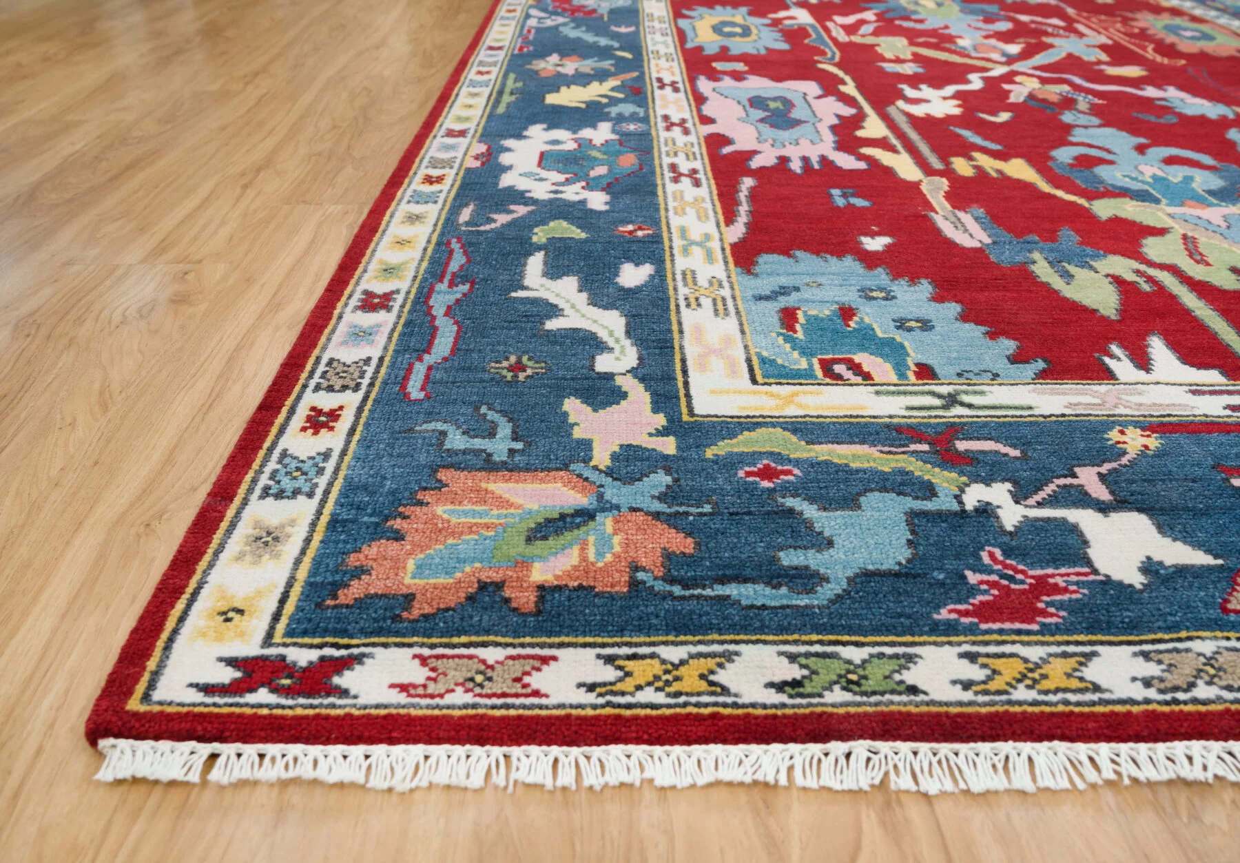 Red Hand-Knotted Floral Rug – Palmette & Branching Stem