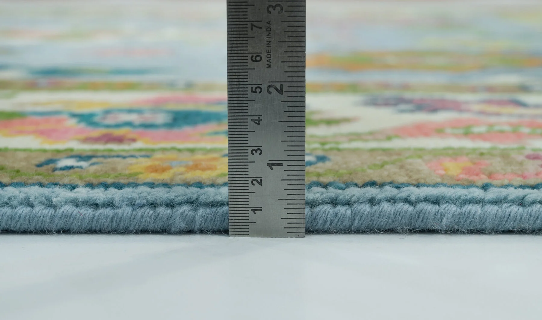 Blue & Coral Hand-Knotted Floral Rug – Palmette & Abstract Floral (3742)