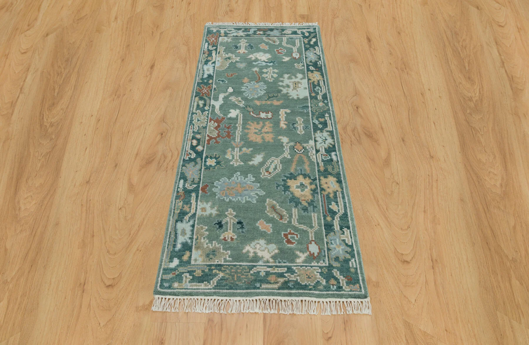 Teal & Rust Hand-Knotted Floral Rug – Palmette & Rosette
