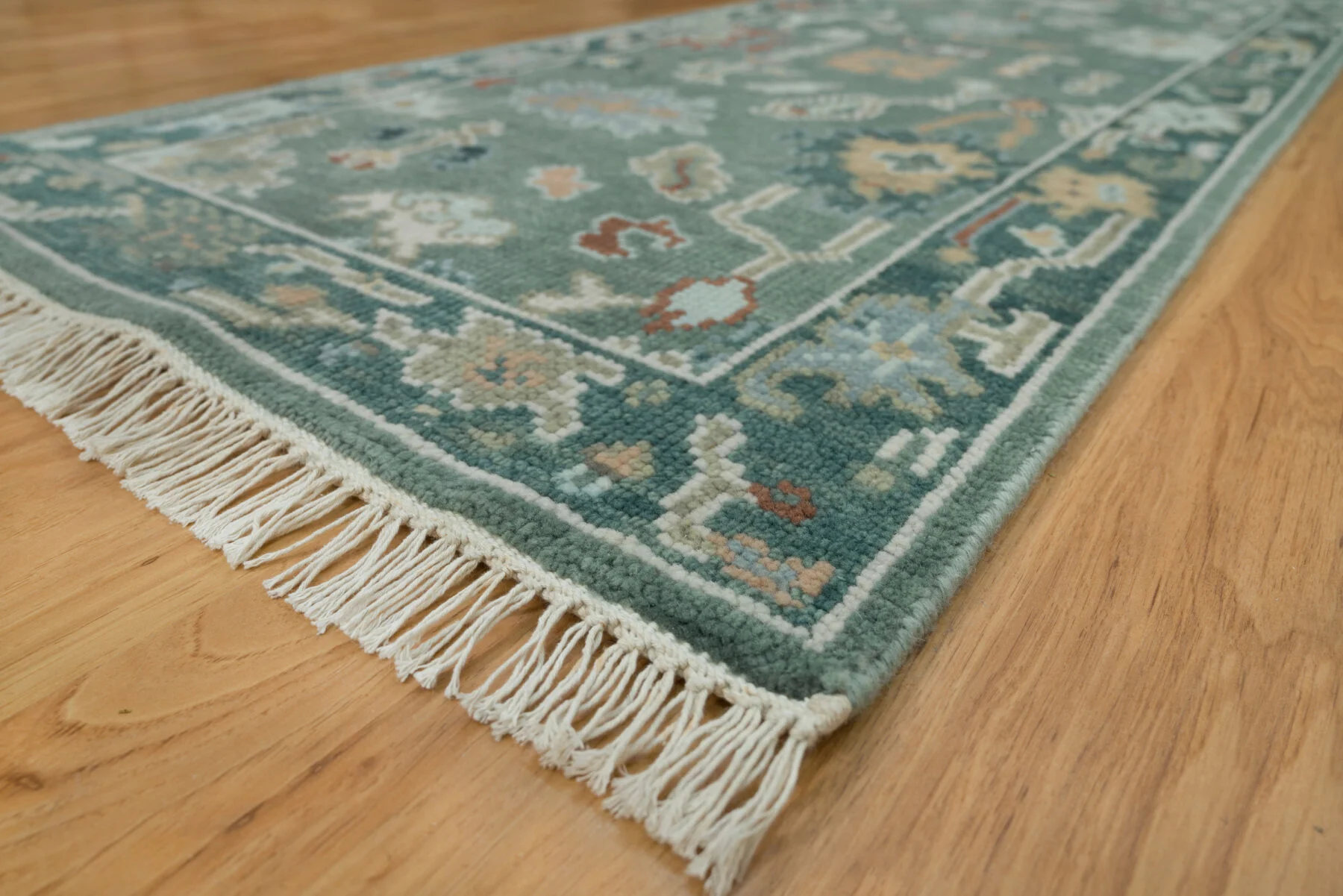 Teal & Rust Hand-Knotted Floral Rug – Palmette & Rosette
