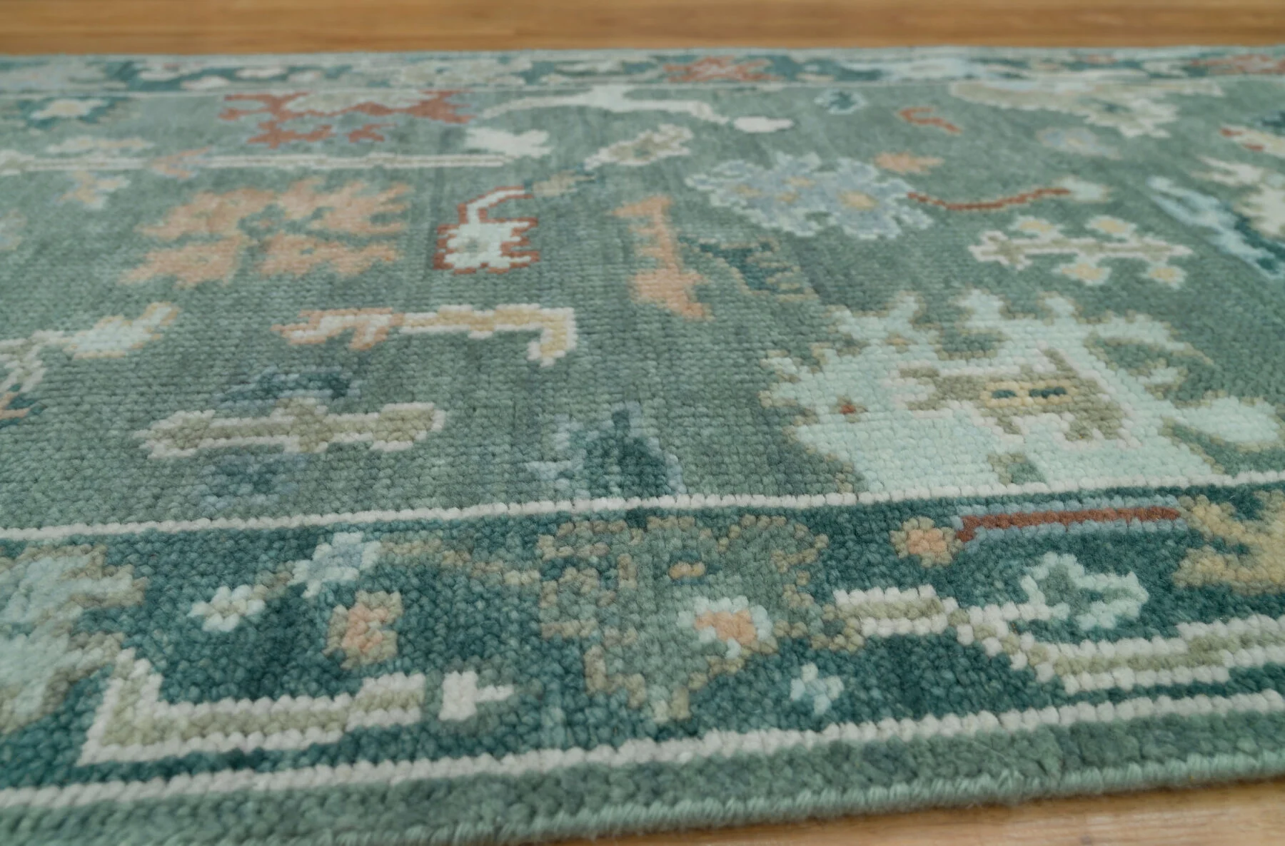 Teal & Rust Hand-Knotted Floral Rug – Palmette & Rosette