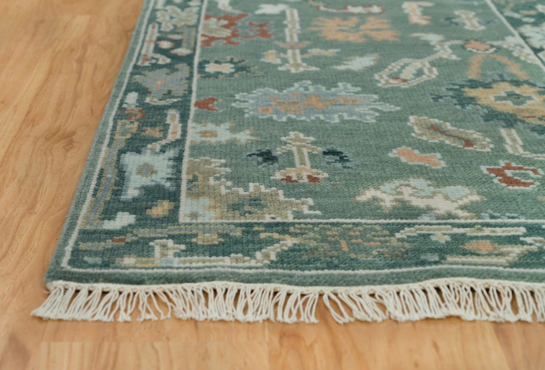 Teal & Rust Hand-Knotted Floral Rug – Palmette & Rosette