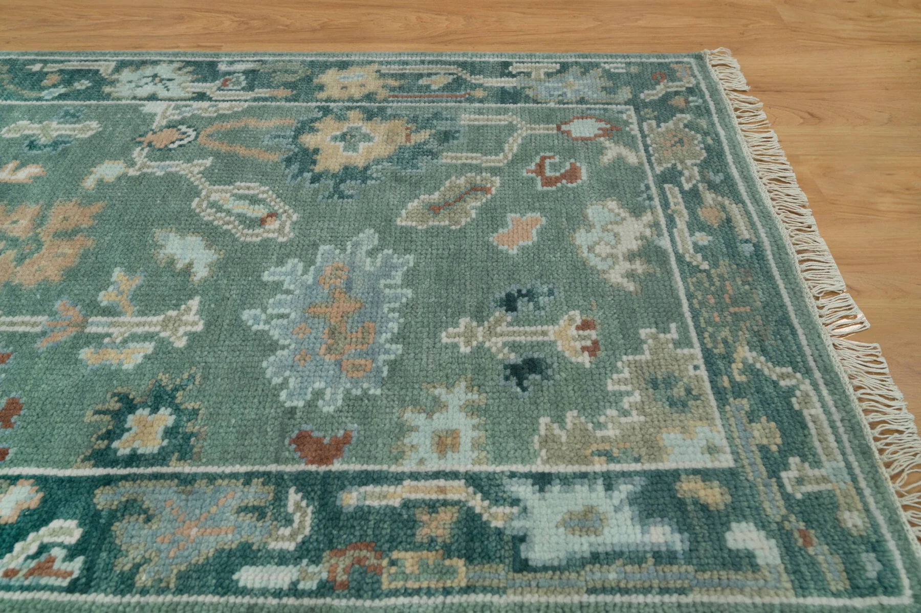 Teal & Rust Hand-Knotted Floral Rug – Palmette & Rosette