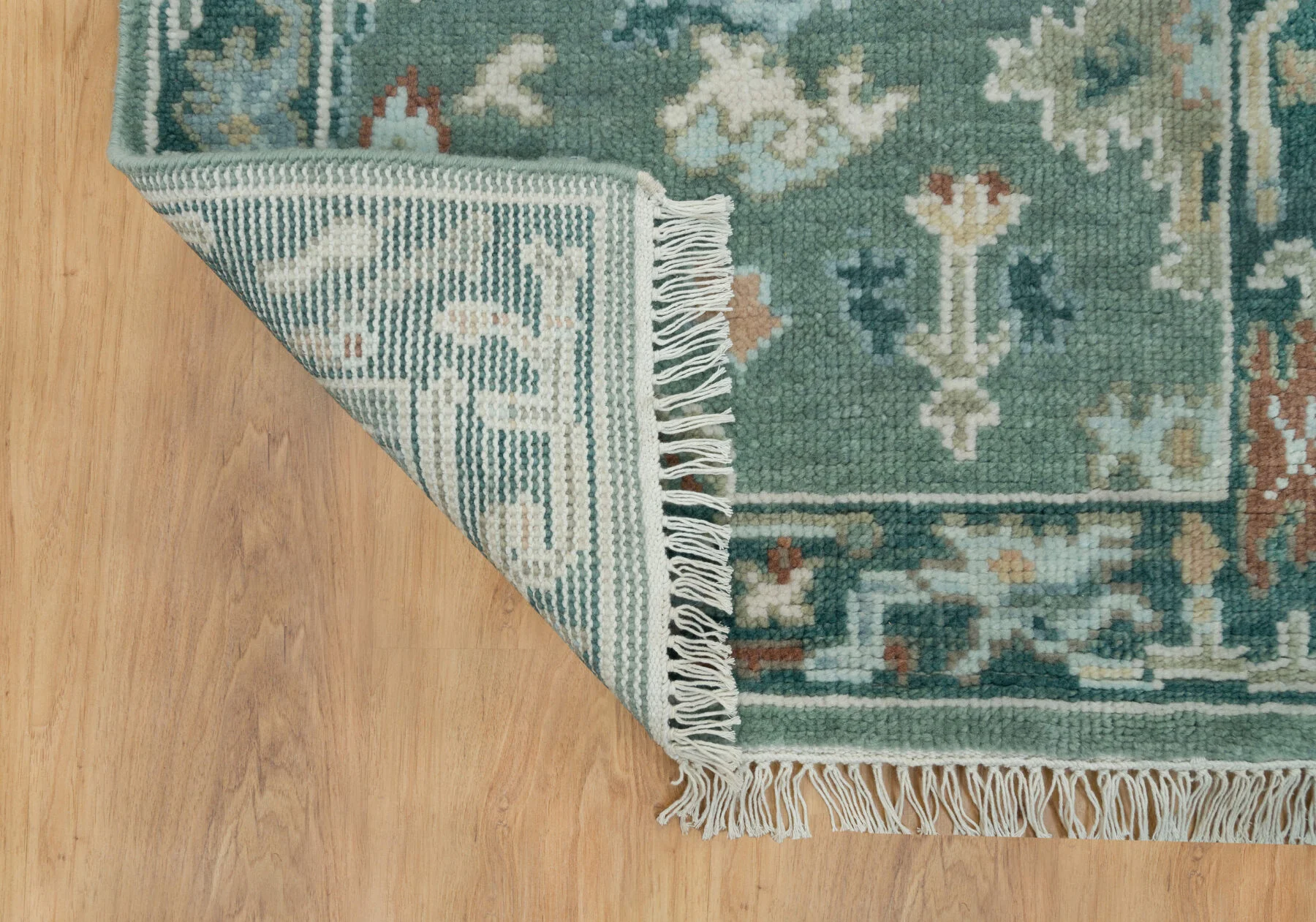 Teal & Rust Hand-Knotted Floral Rug – Palmette & Rosette