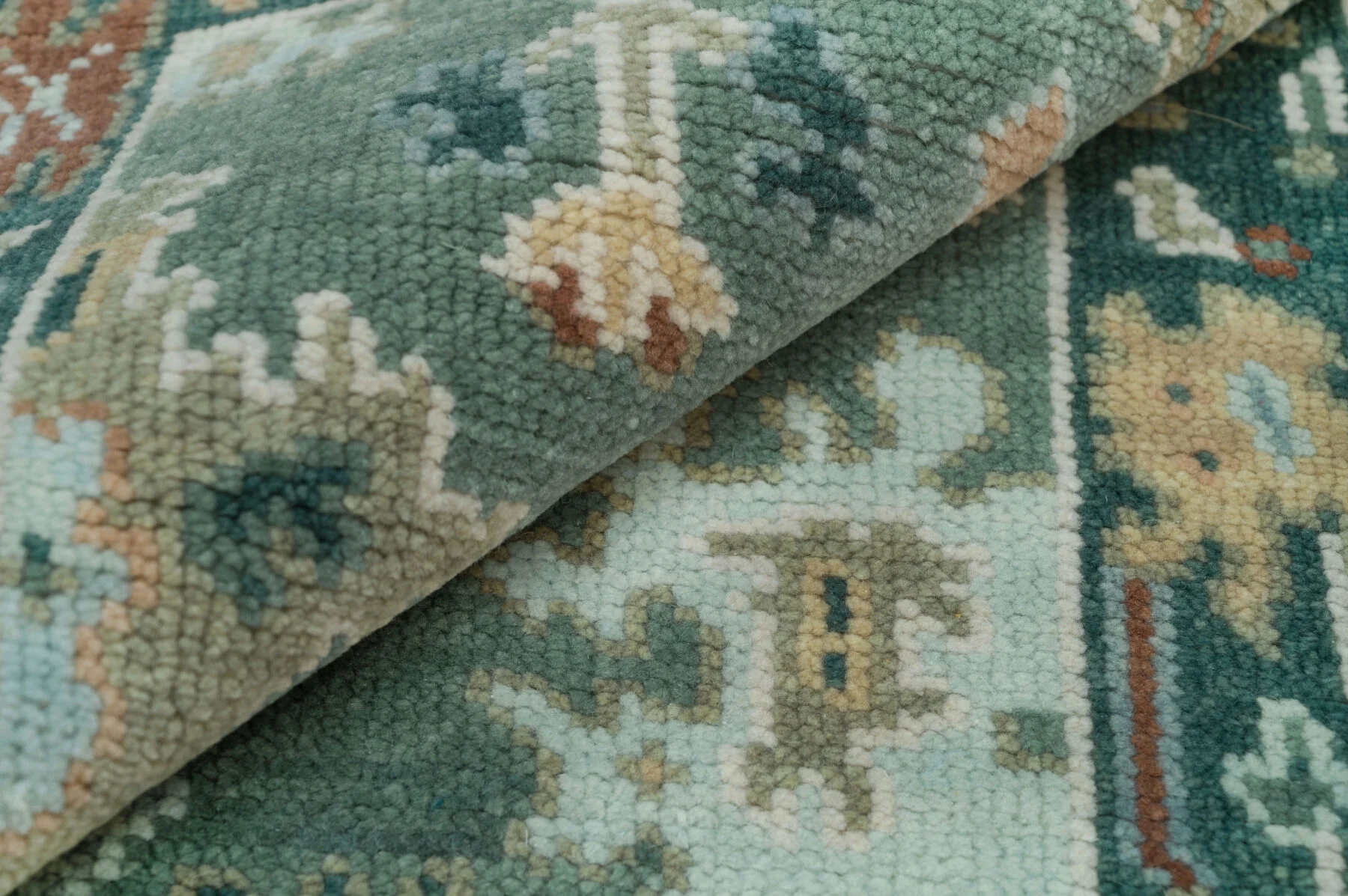Teal & Rust Hand-Knotted Floral Rug – Palmette & Rosette