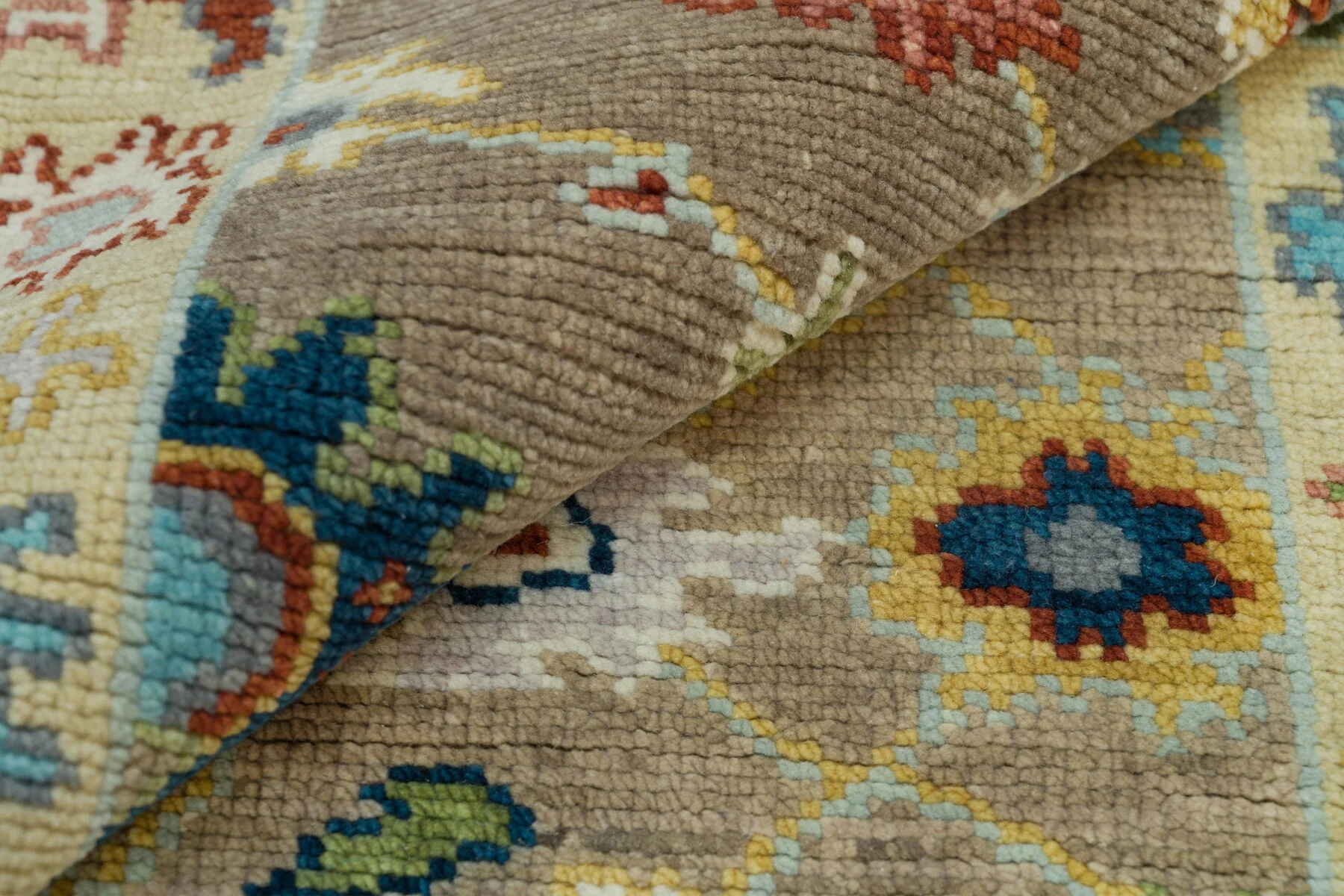 Taupe Hand-Knotted Floral Rug – Rosette & Palmette