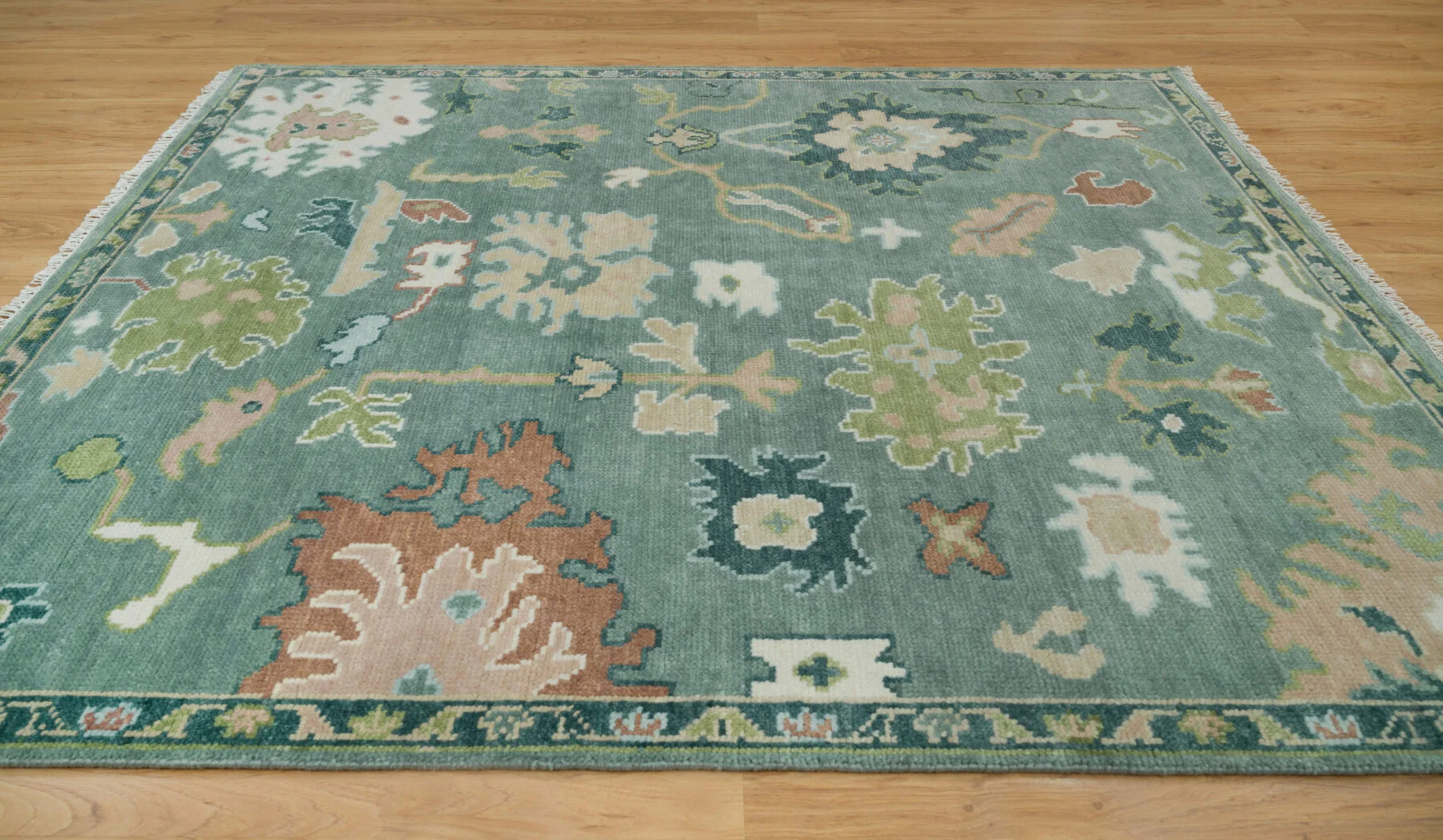 Sage Hand-Knotted Floral Rug – Palmette & Leaf