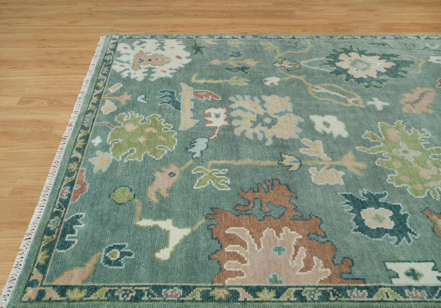 Sage Hand-Knotted Floral Rug – Palmette & Leaf