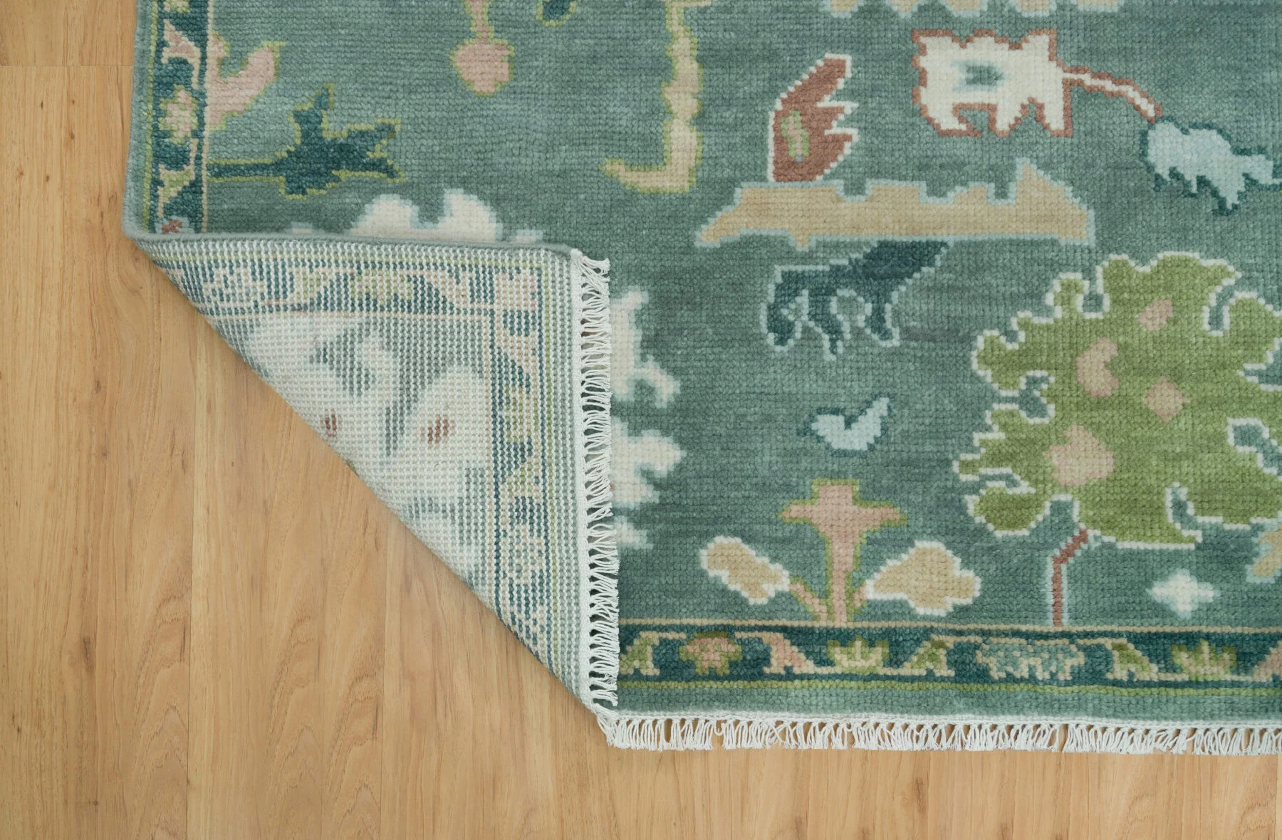 Sage Hand-Knotted Floral Rug – Palmette & Leaf