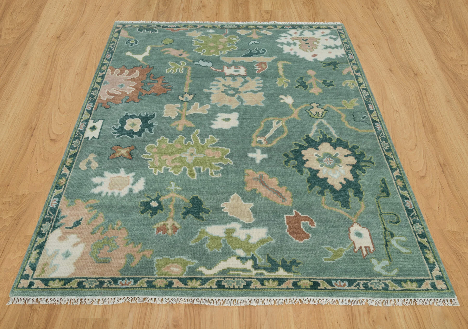 Sage Hand-Knotted Floral Rug – Palmette & Leaf