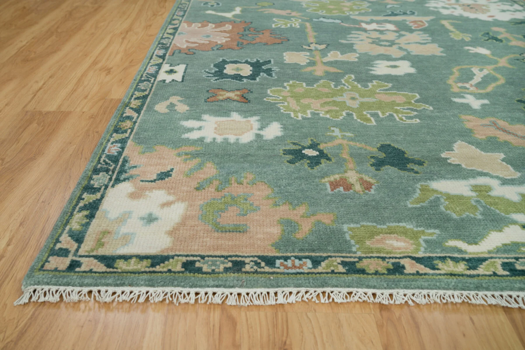 Sage Hand-Knotted Floral Rug – Palmette & Leaf