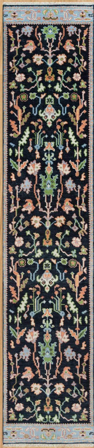 Navy Hand-Knotted Oushak Rug – Palmette & Vine