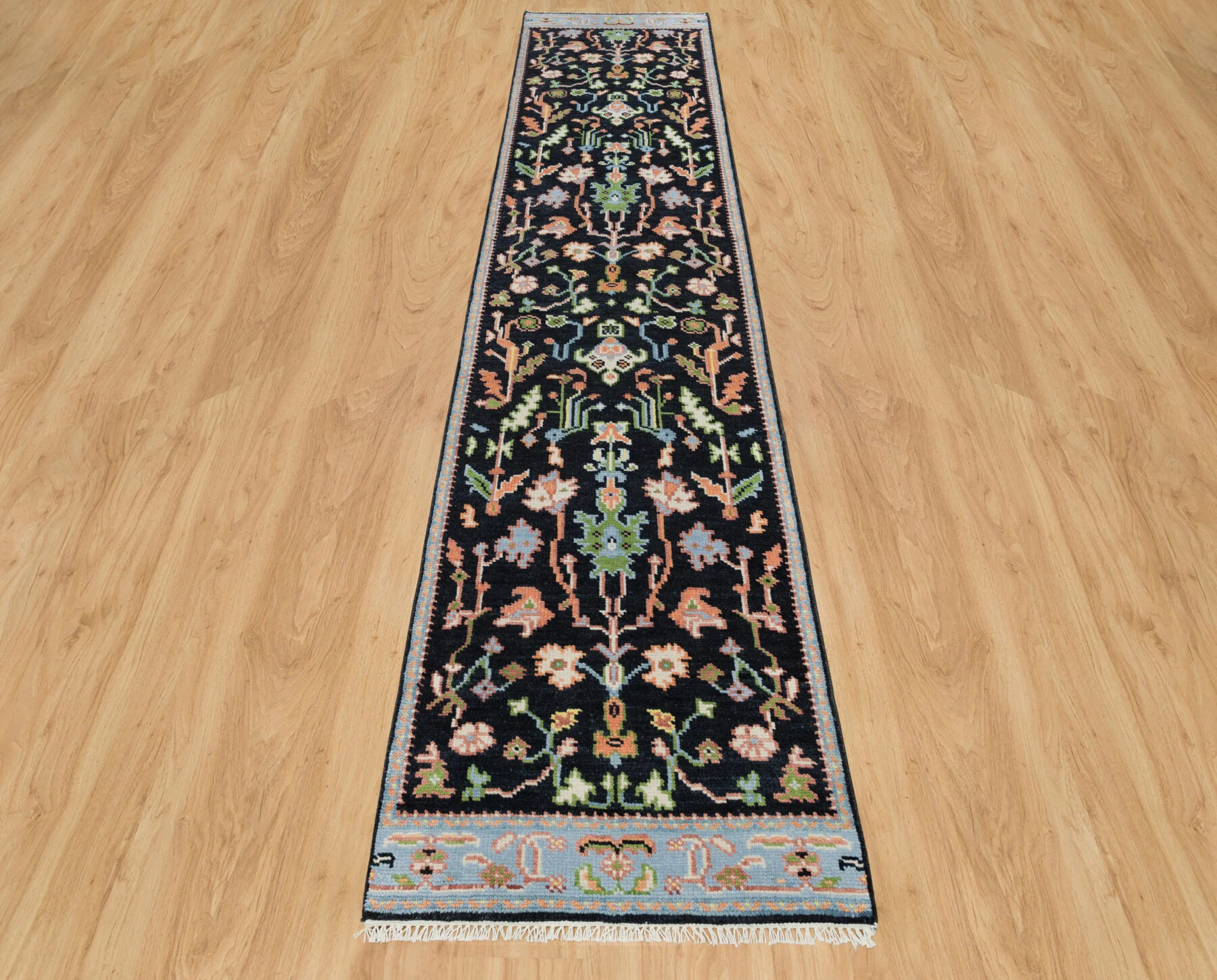Navy Hand-Knotted Oushak Rug – Palmette & Vine