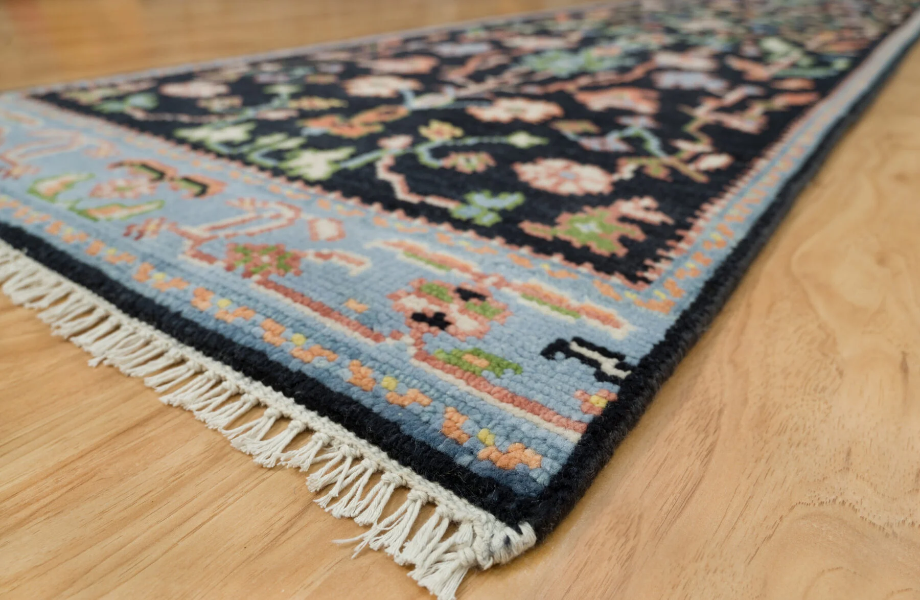 Navy Hand-Knotted Oushak Rug – Palmette & Vine