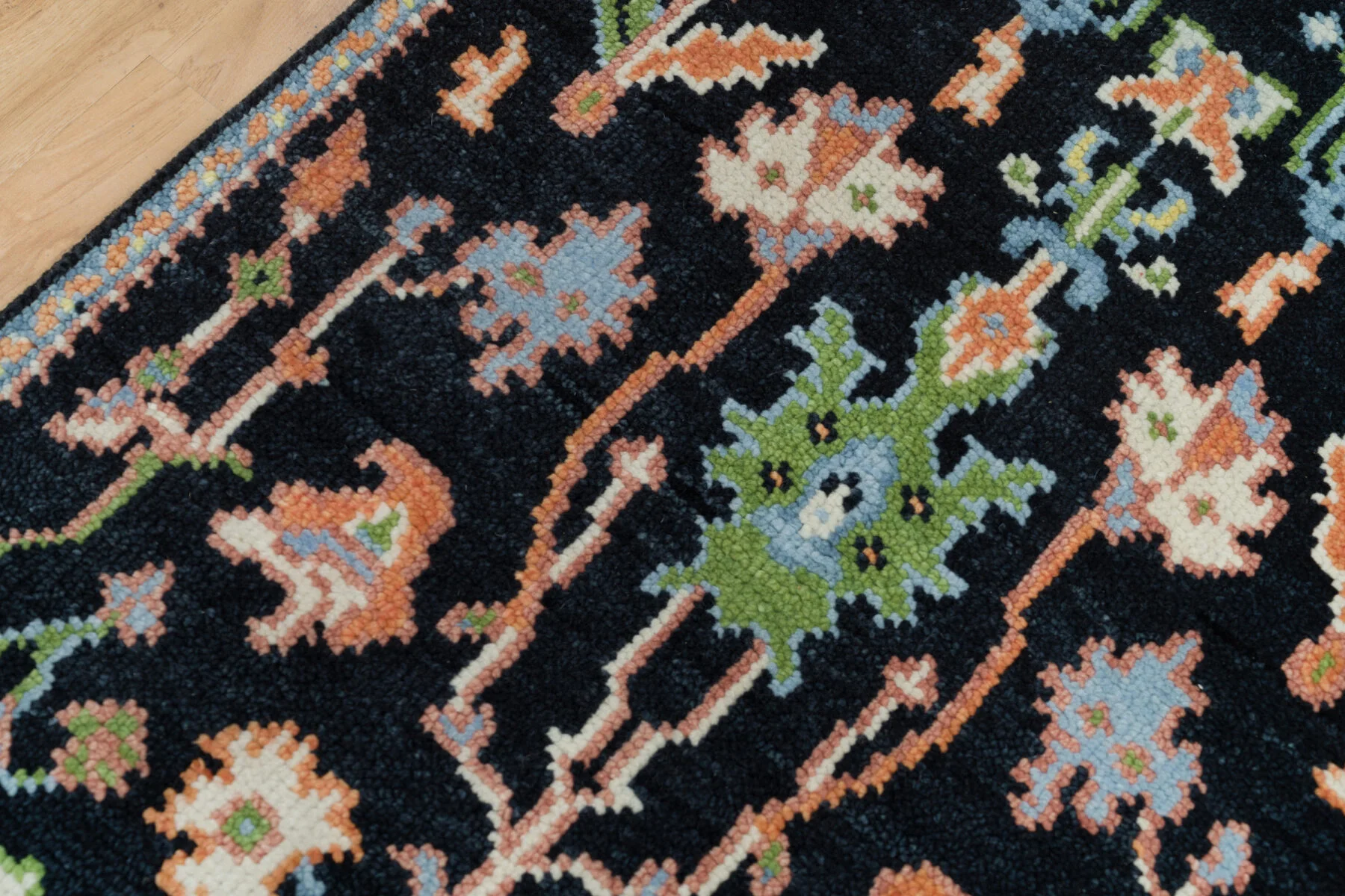 Navy Hand-Knotted Oushak Rug – Palmette & Vine