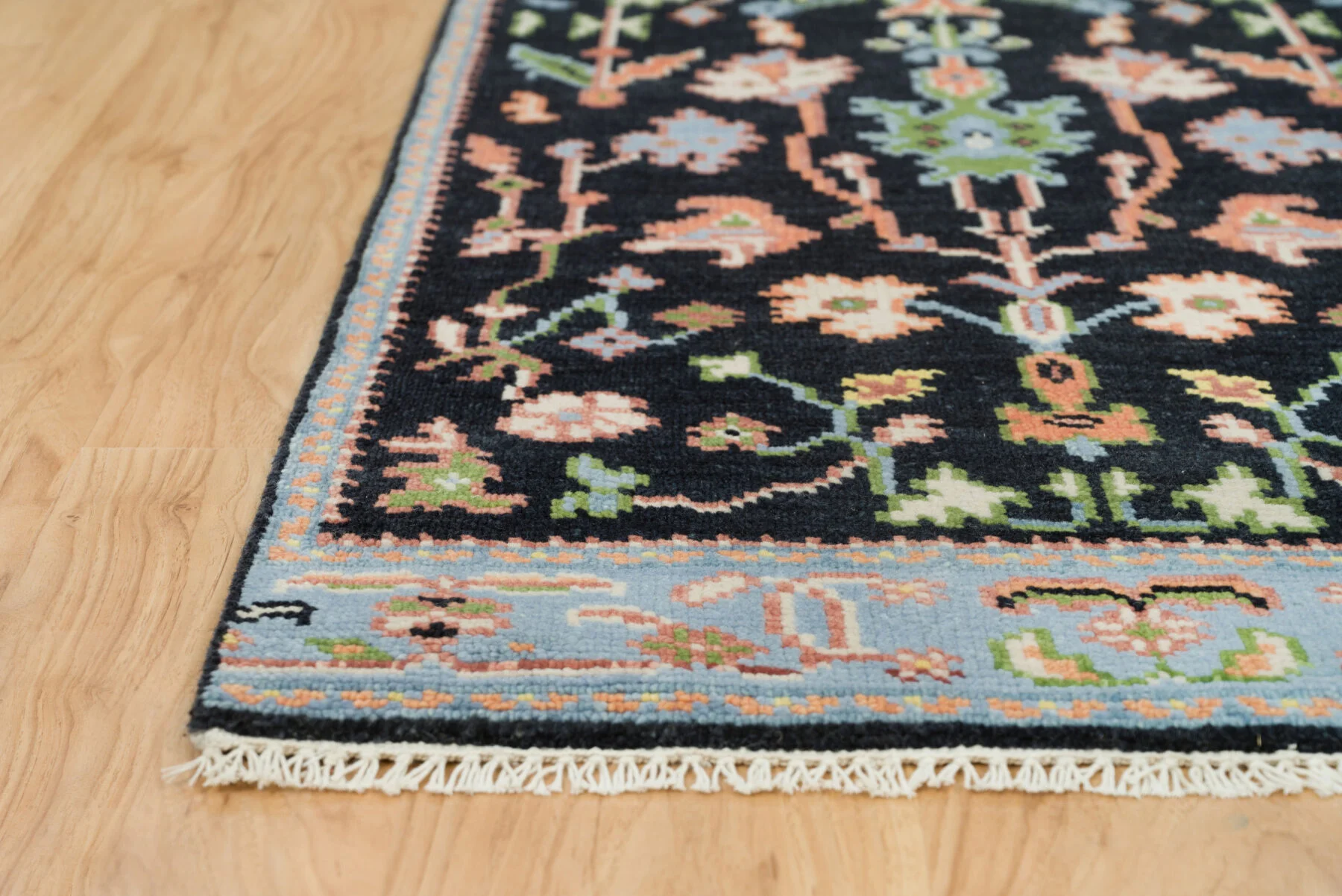Navy Hand-Knotted Oushak Rug – Palmette & Vine