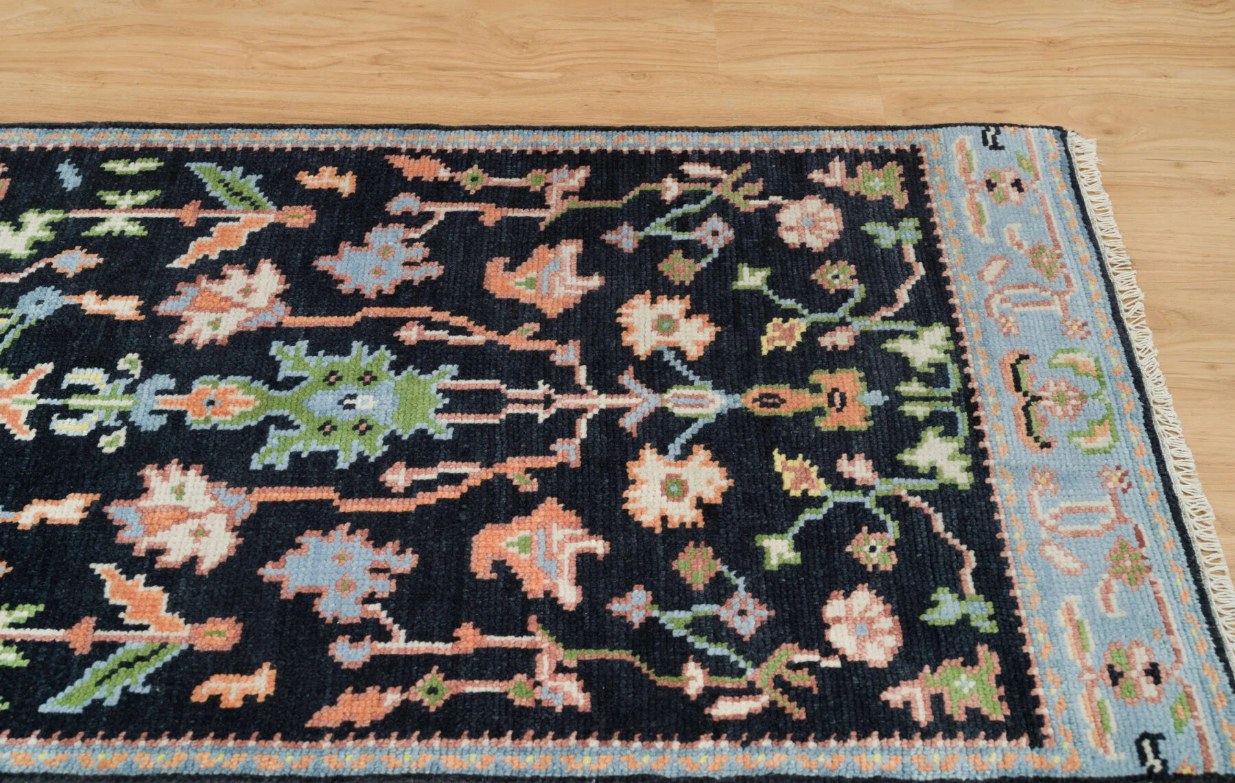 Navy Hand-Knotted Oushak Rug – Palmette & Vine