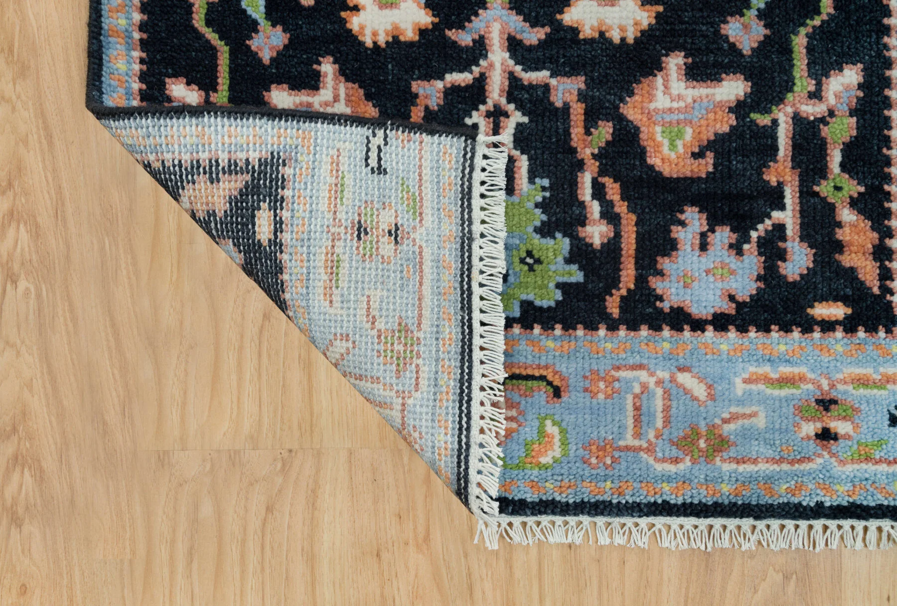 Navy Hand-Knotted Oushak Rug – Palmette & Vine