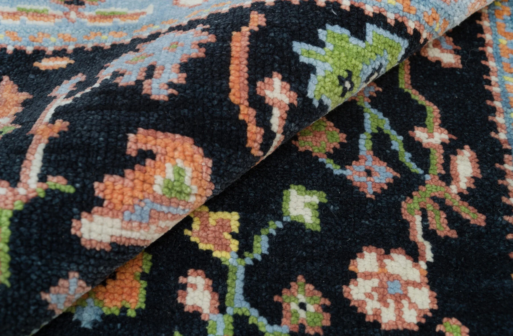 Navy Hand-Knotted Oushak Rug – Palmette & Vine